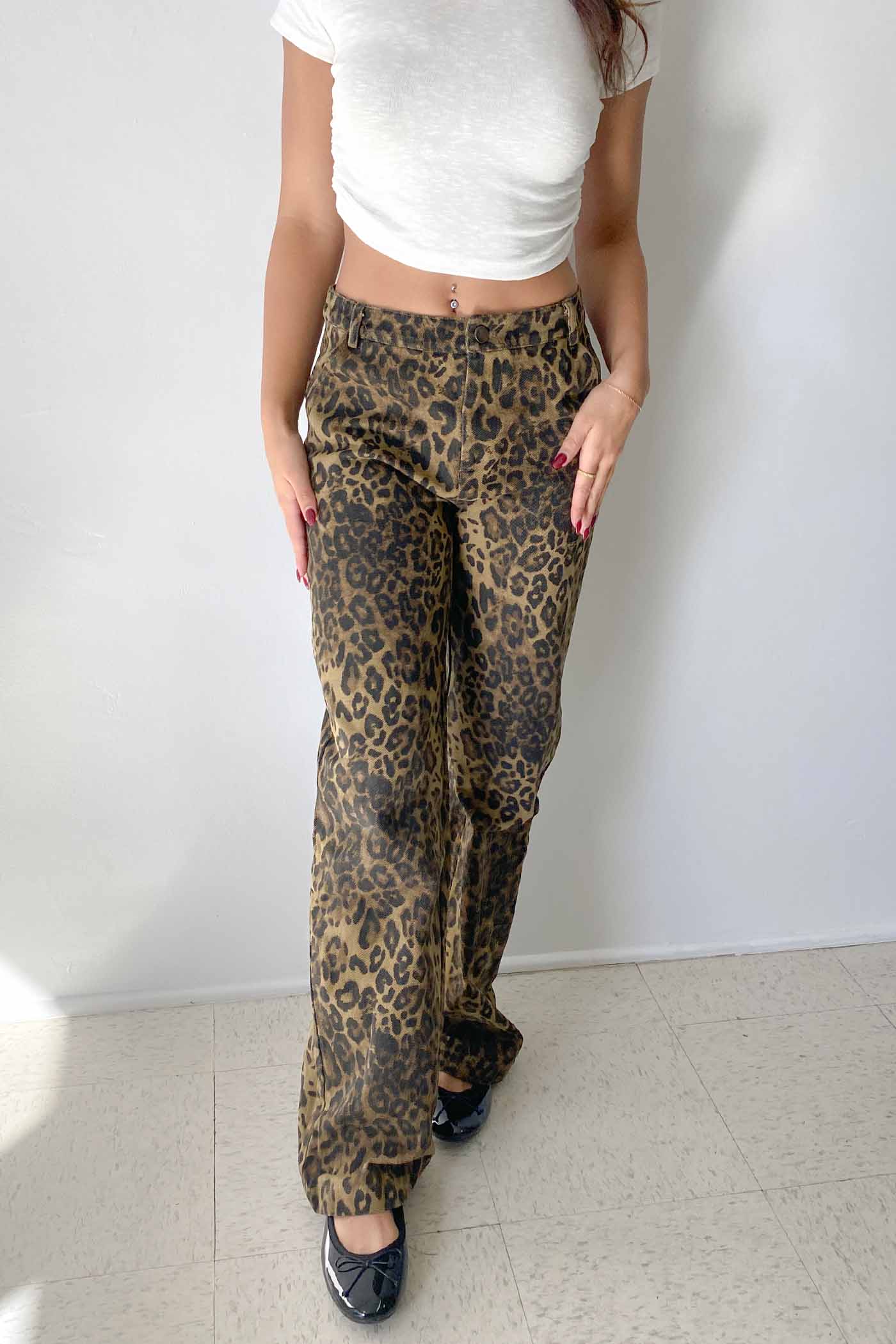 Leopard Print Denim Pants