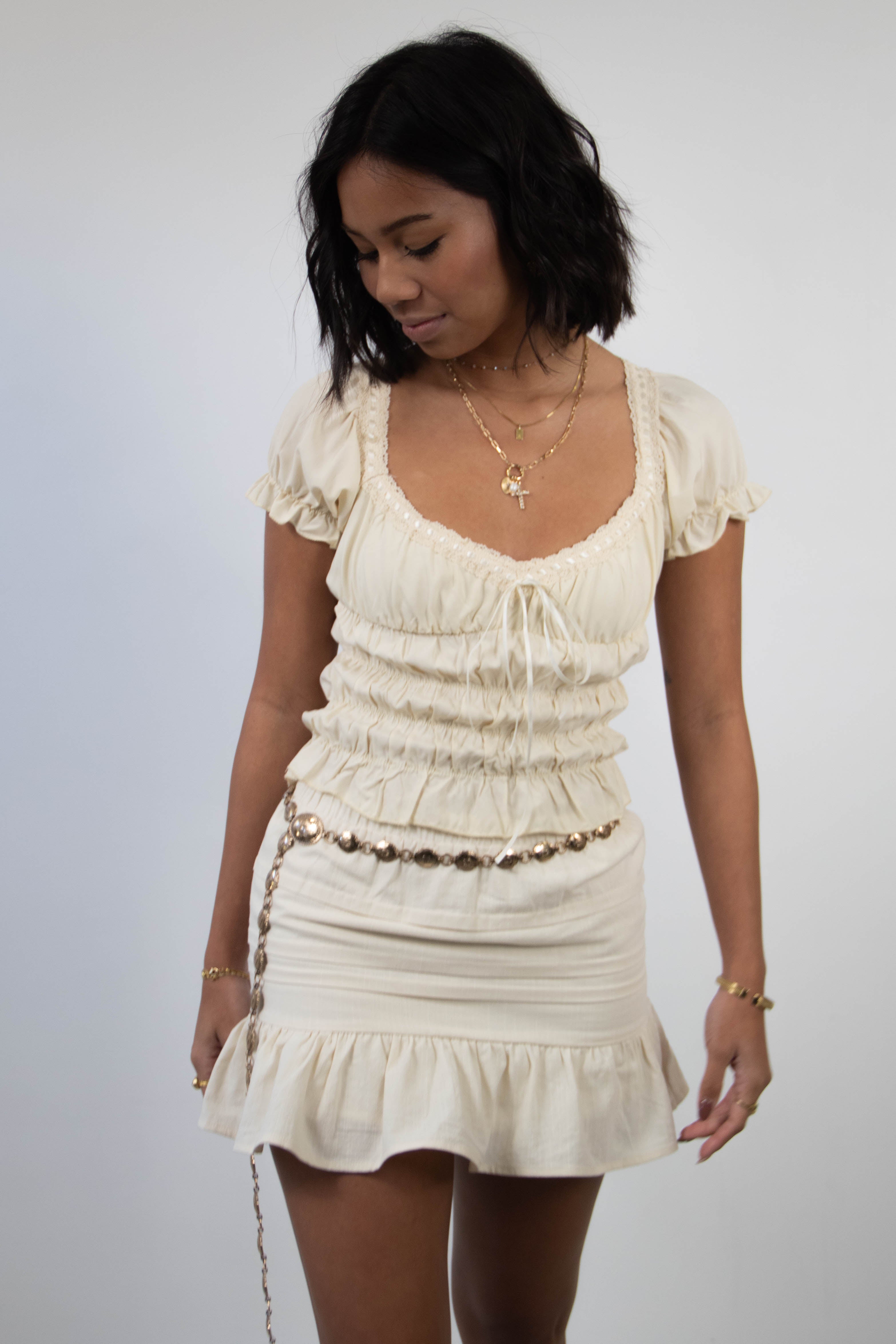 Tiered Linen Mini Skirt