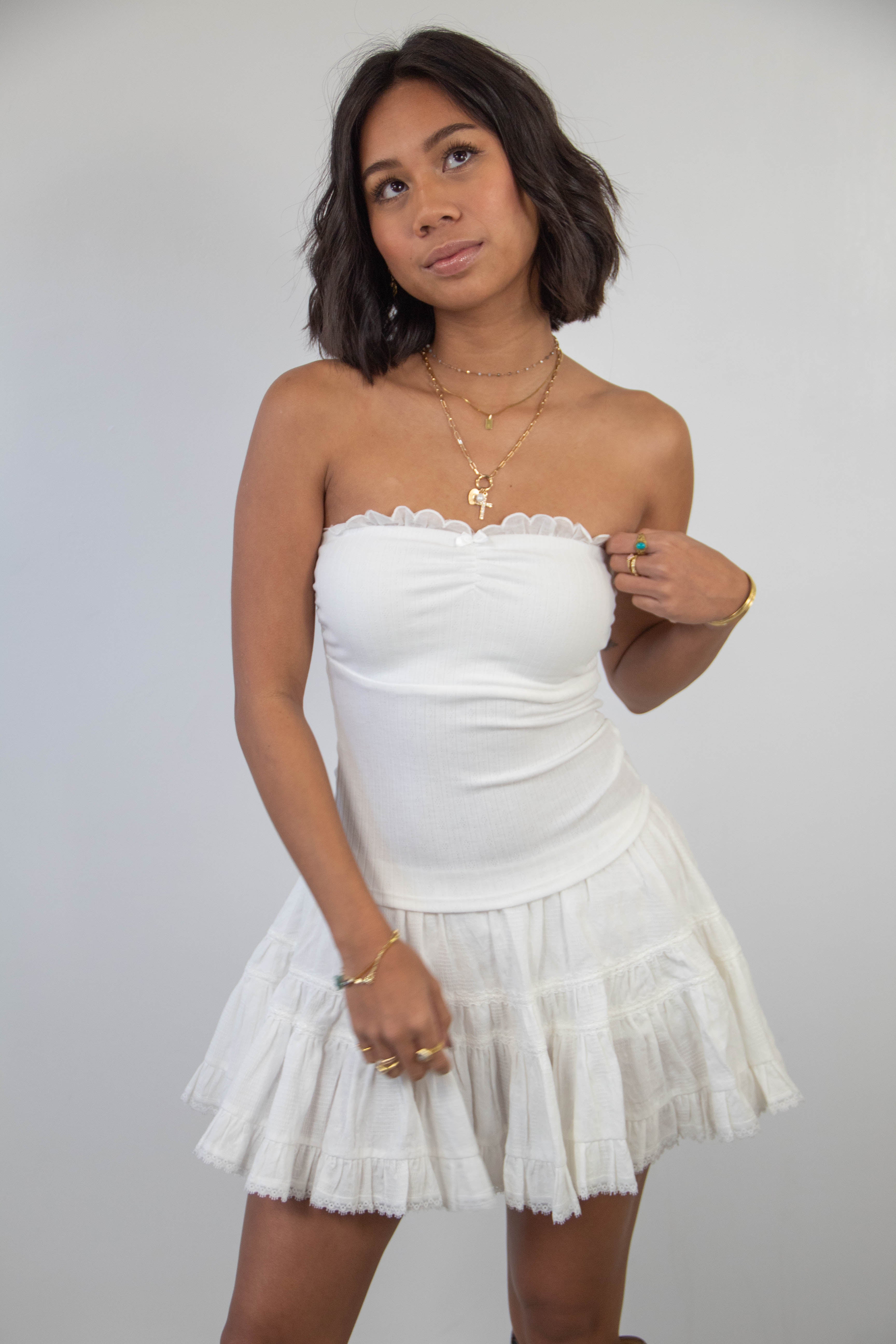 Ruffled Pointelle Tube Top