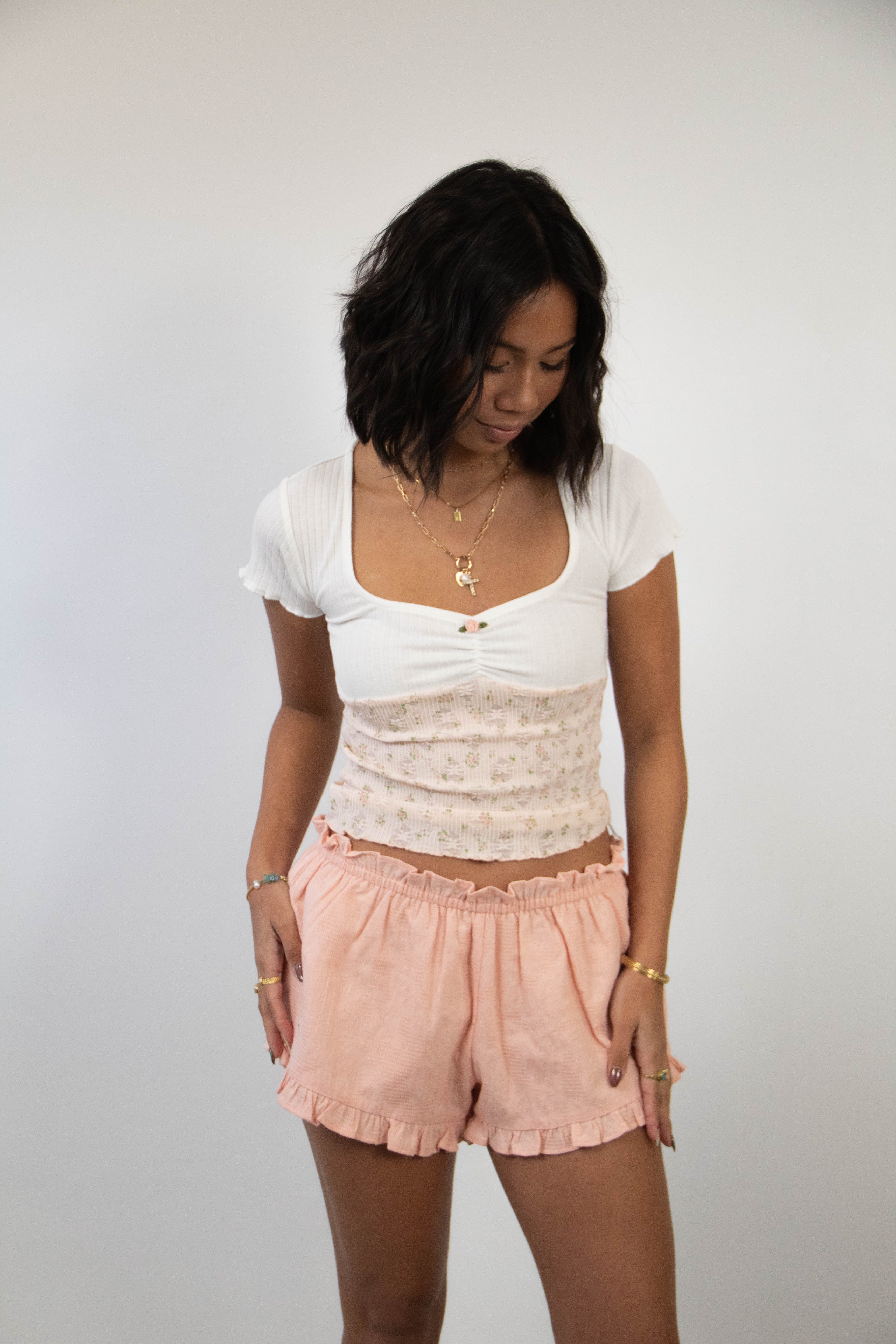 Pointelle & Stretch Lace Top