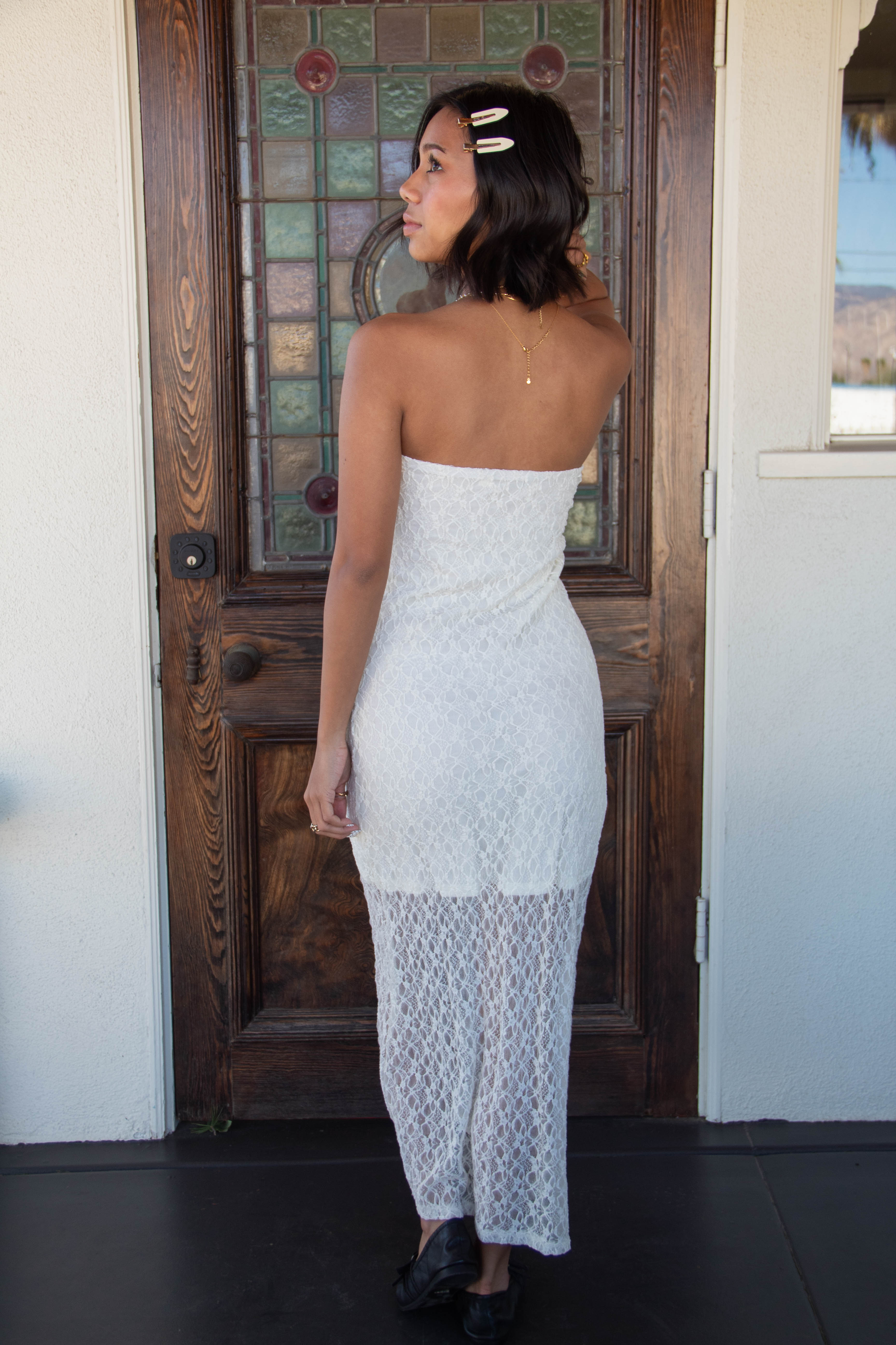 Strapless Lace Maxi Dress