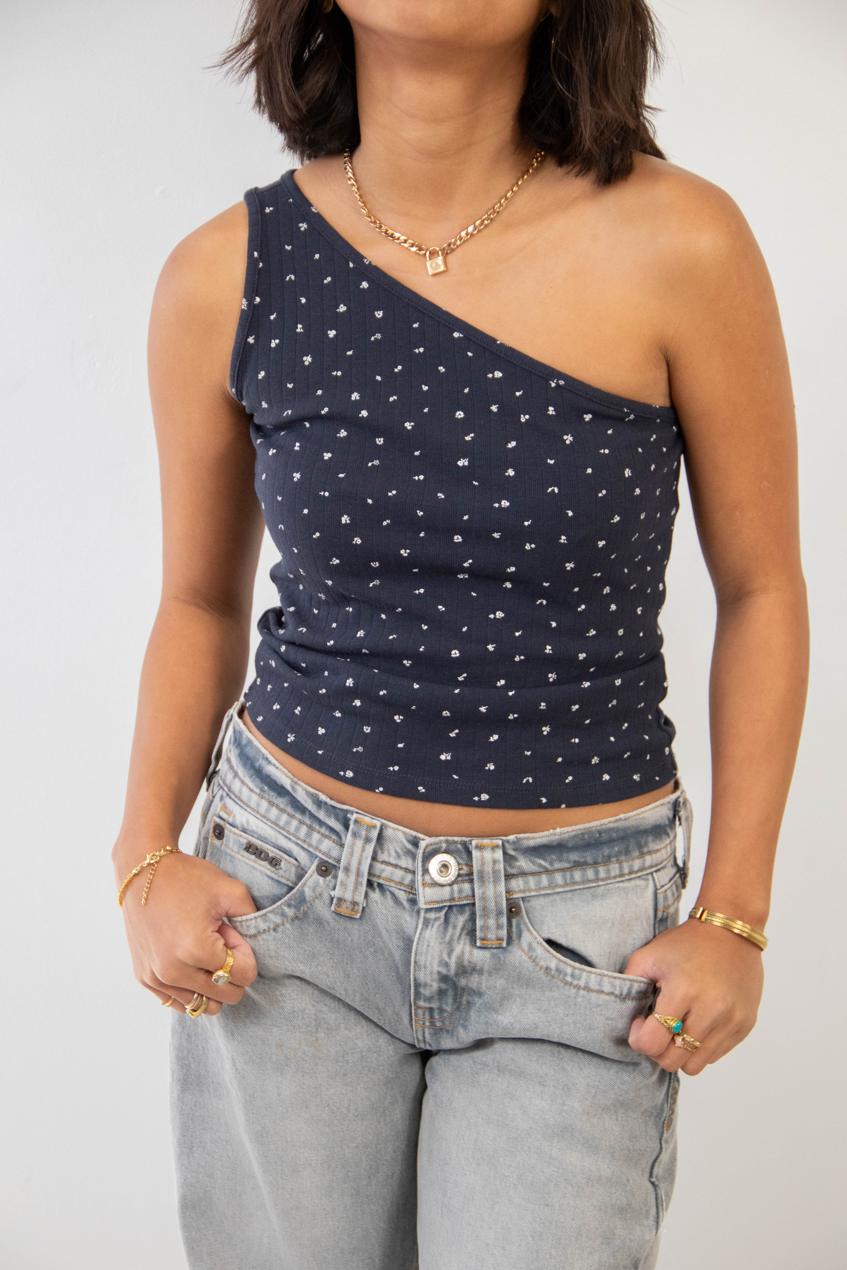 Ditsy Pointelle One Shoulder Top