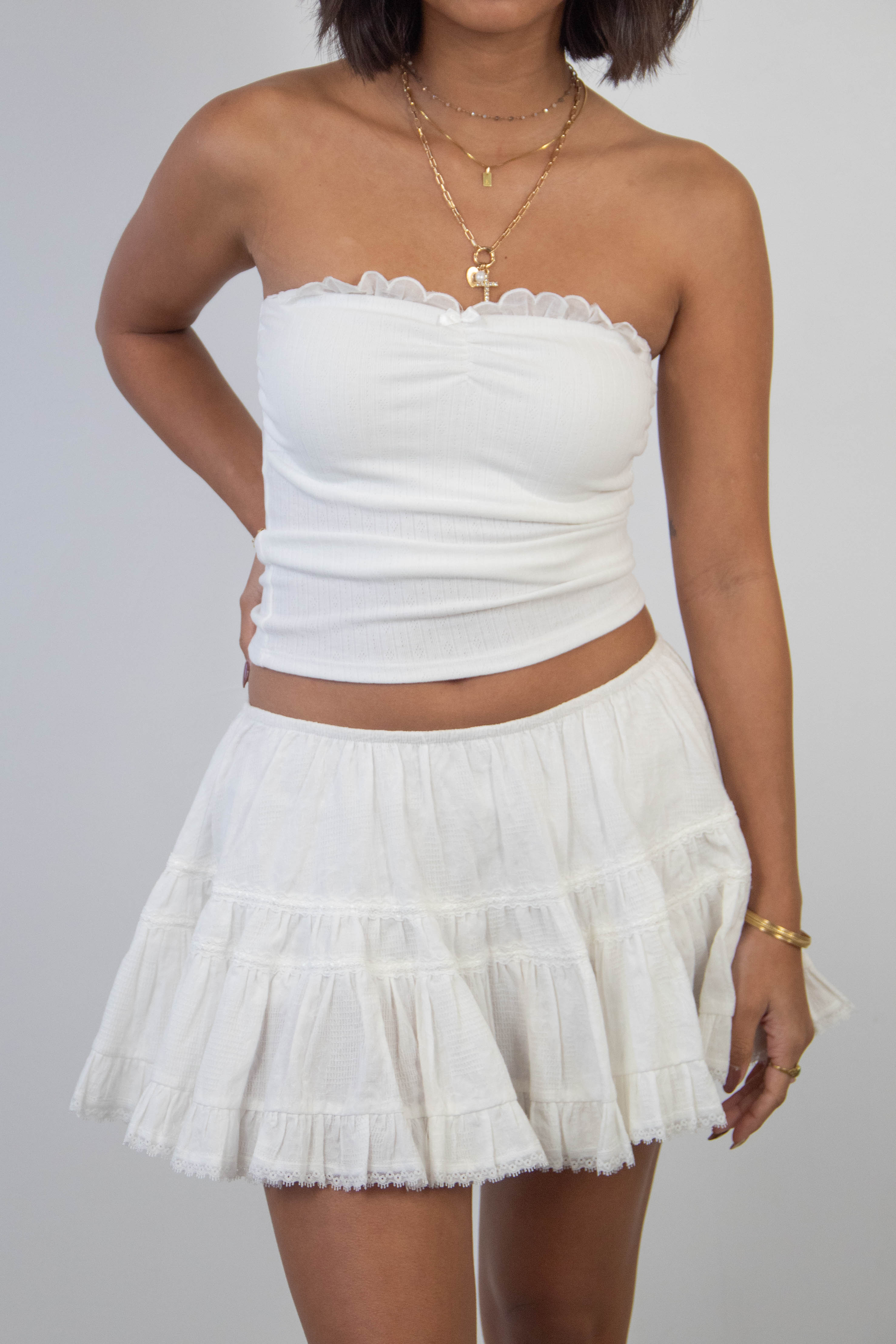 Ruffled Pointelle Tube Top