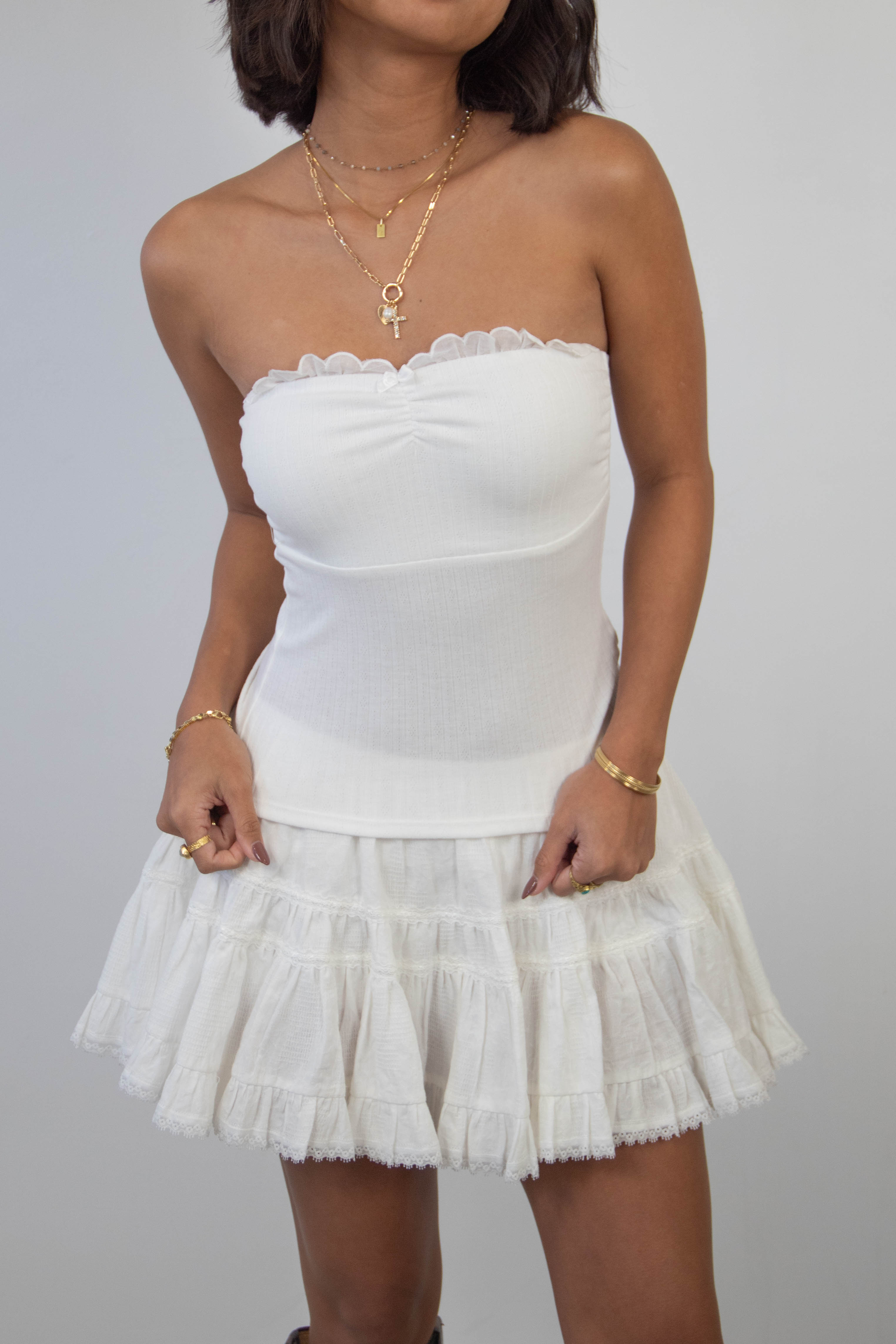 Ruffled Pointelle Tube Top