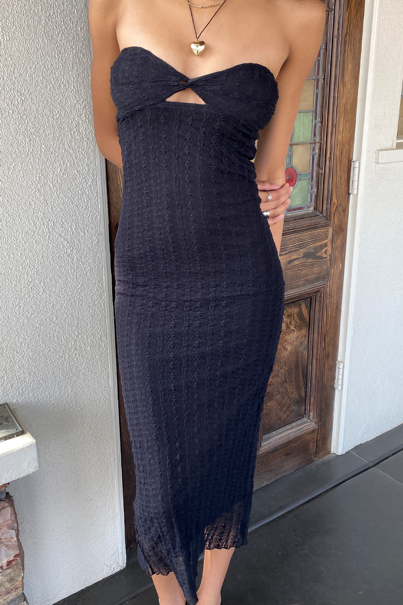 Stretch Lace Maxi Strapless Dress