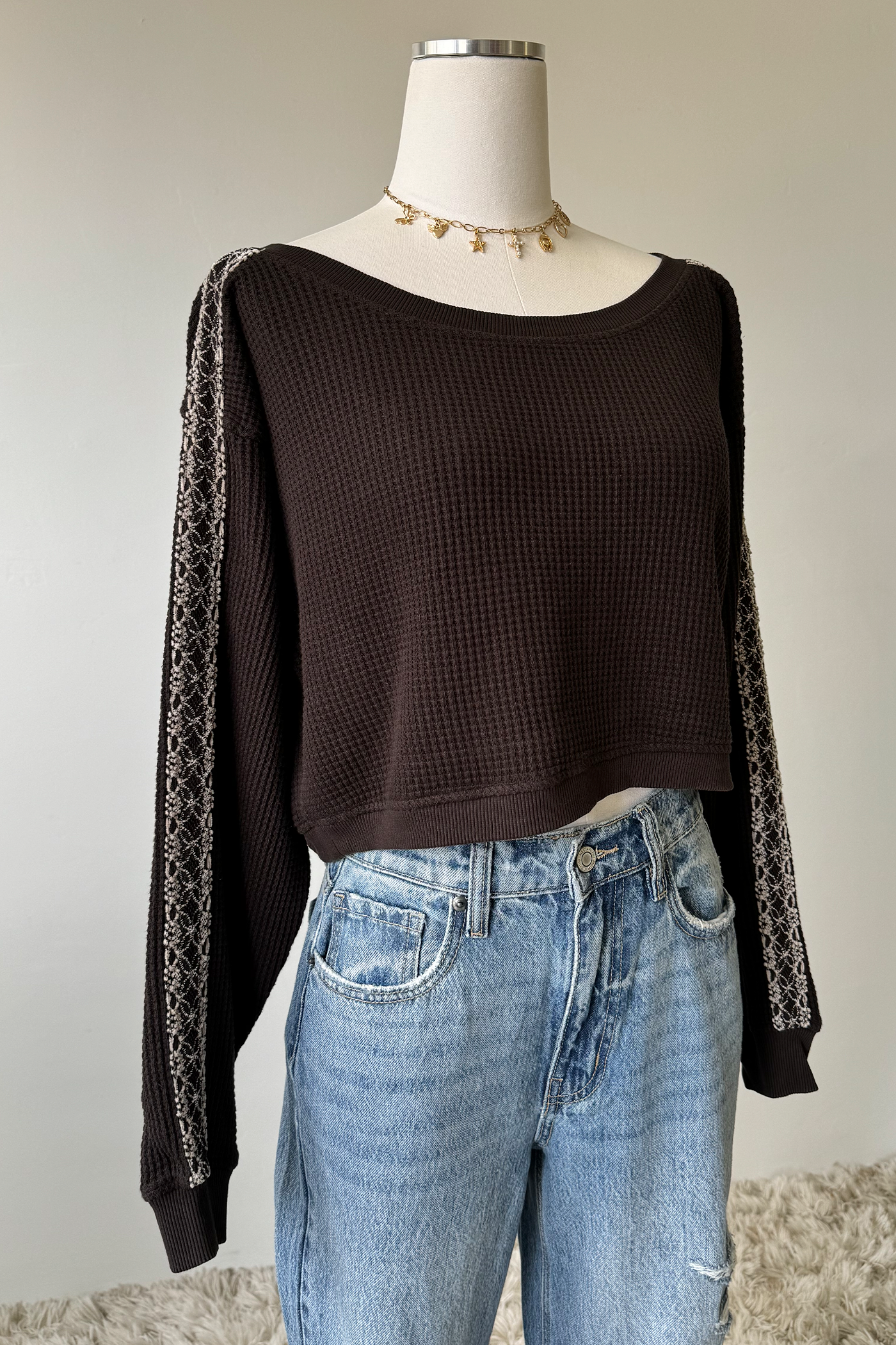 Waffle Knit Crew Top