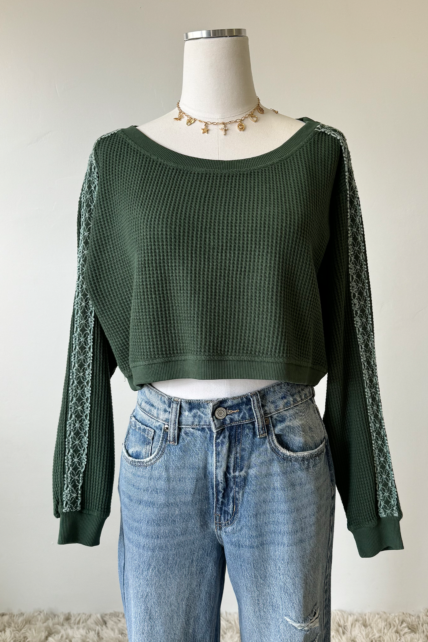 Waffle Knit Crew Top