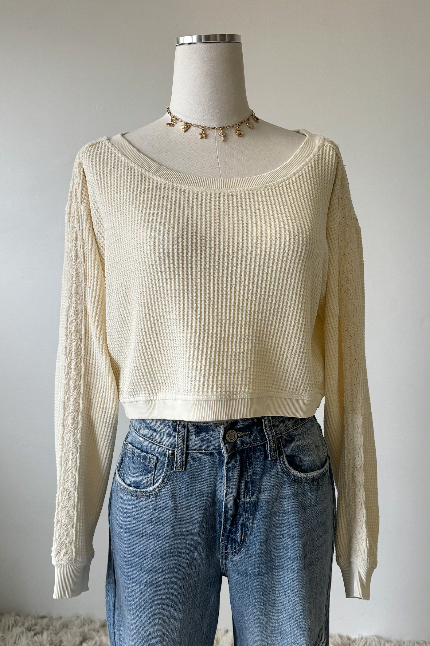 Waffle Knit Crew Top