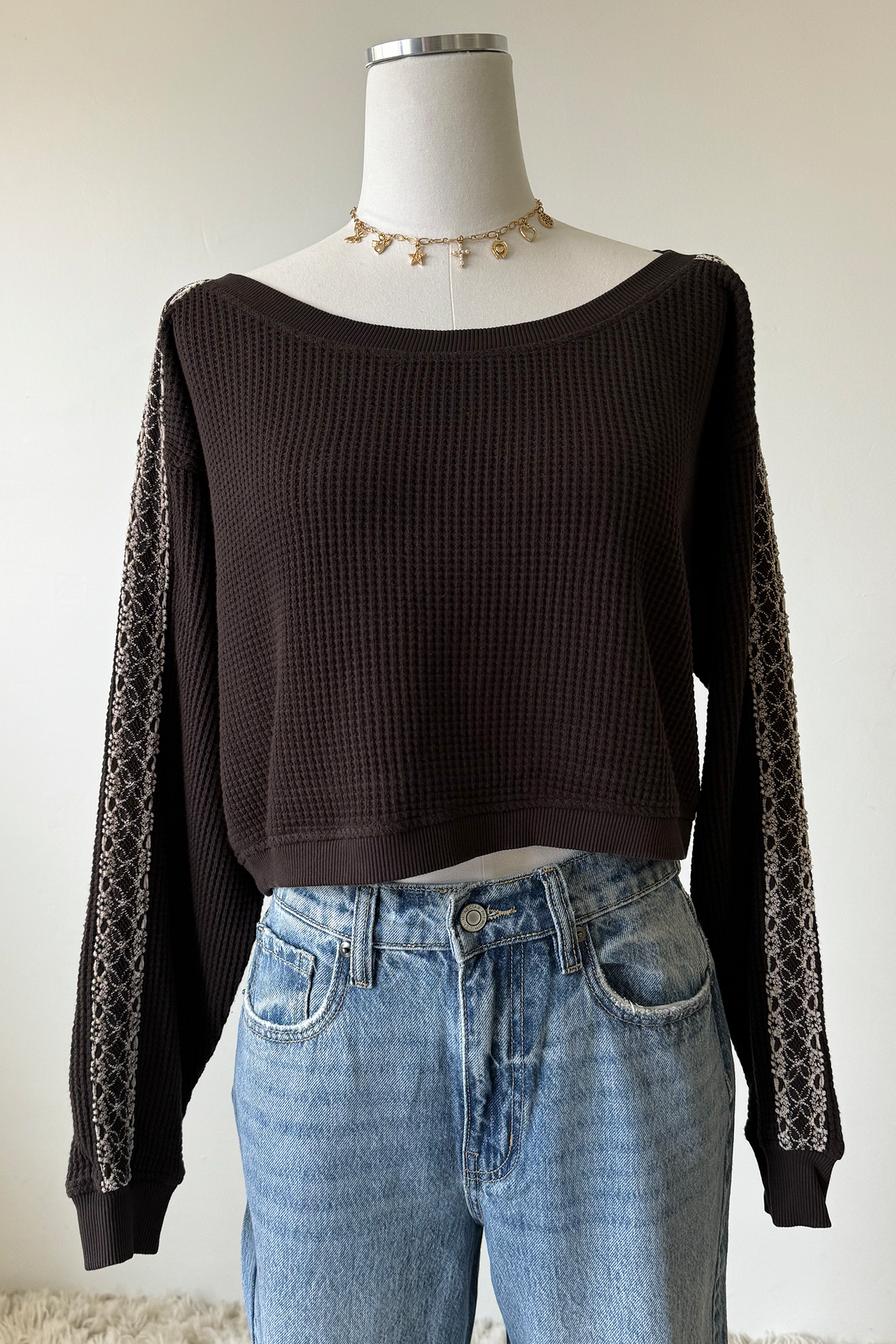 Waffle Knit Crew Top