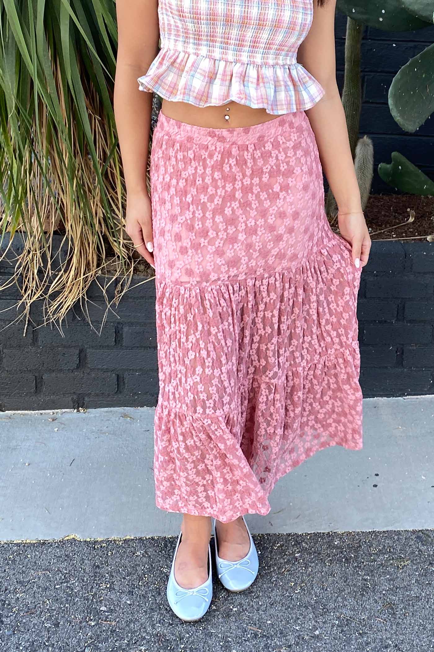 Floral Embroidered Lace Maxi Skirt