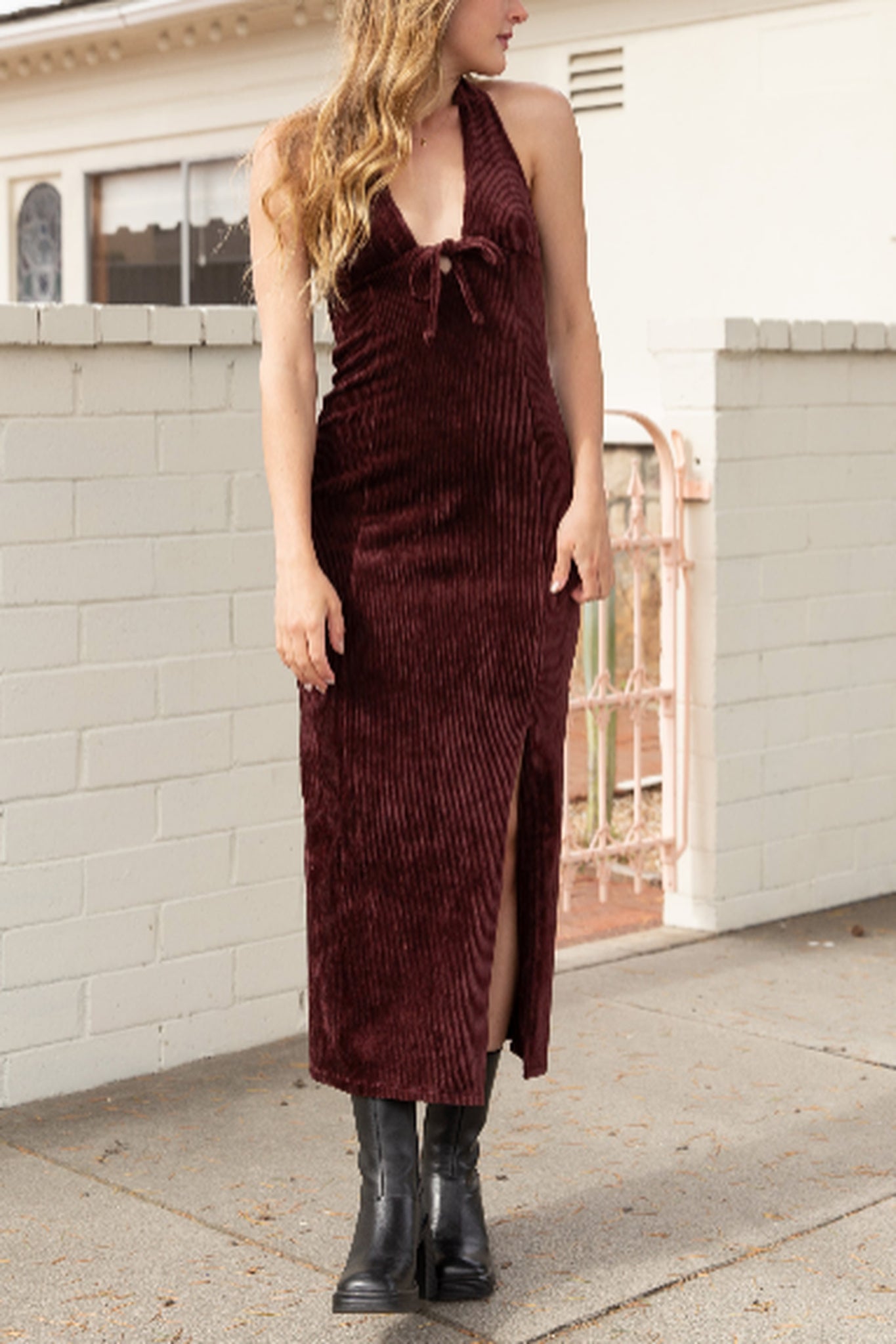 Corduroy Halter Midi Dress