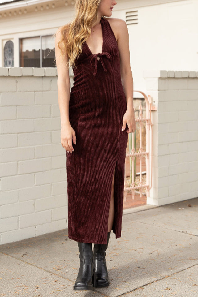 Corduroy Halter Midi Dress