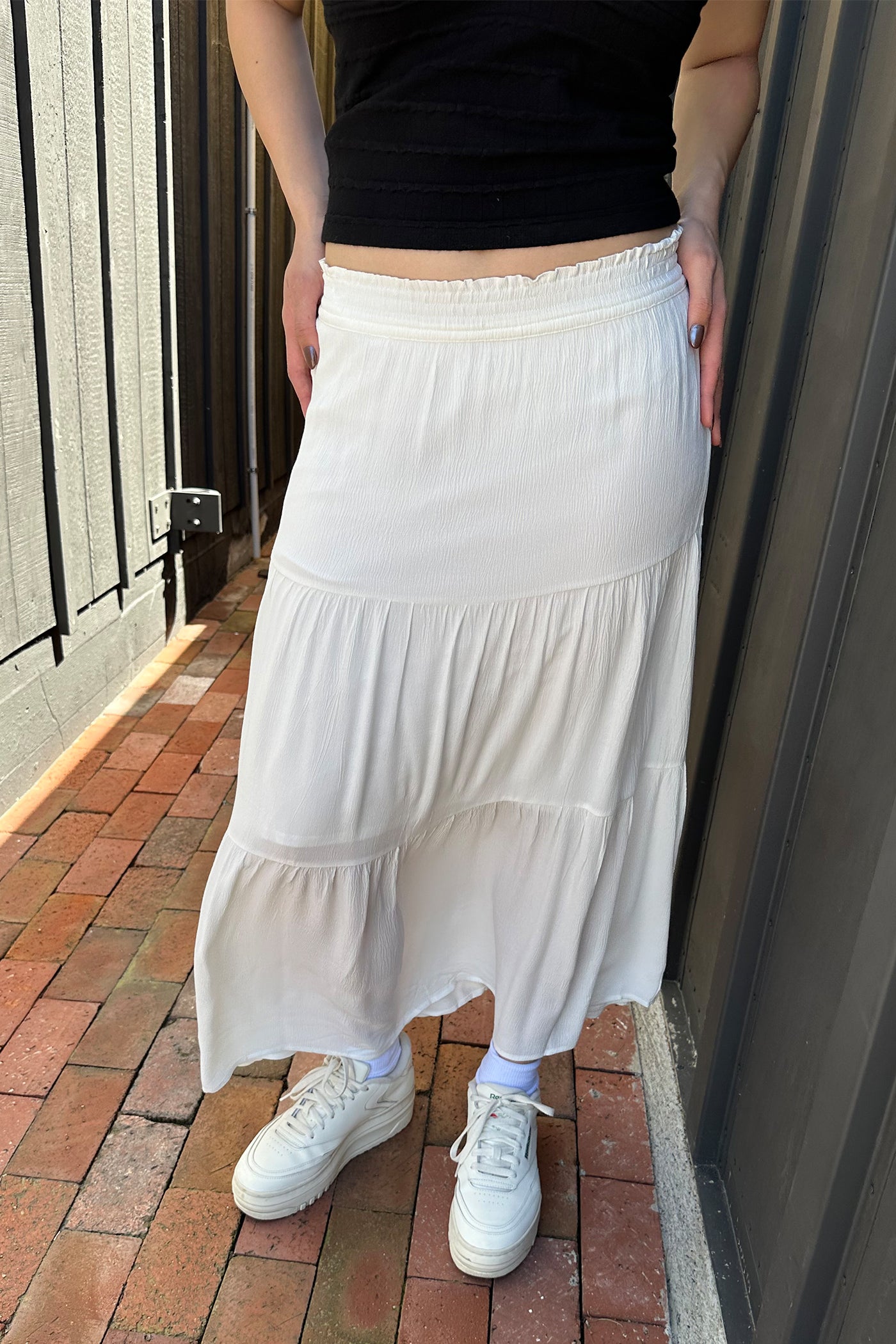 Textured Tiered Midi Skirt