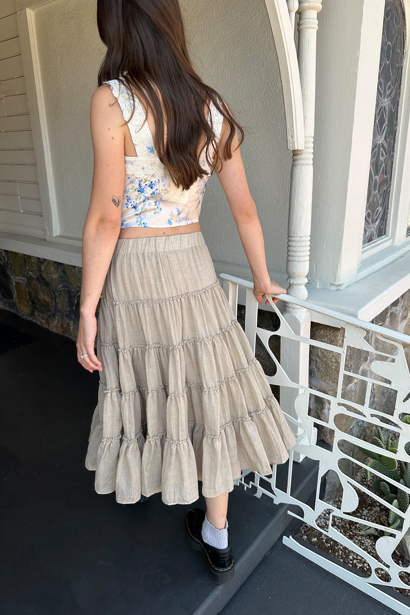 Tiered Wooven Midi Skirt