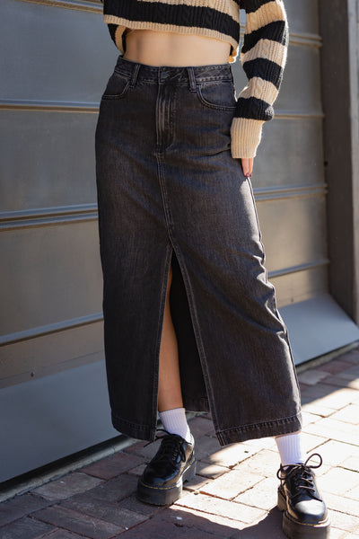 Coco Blanc Black Denim Maxi Skirt | Buttons Bebe