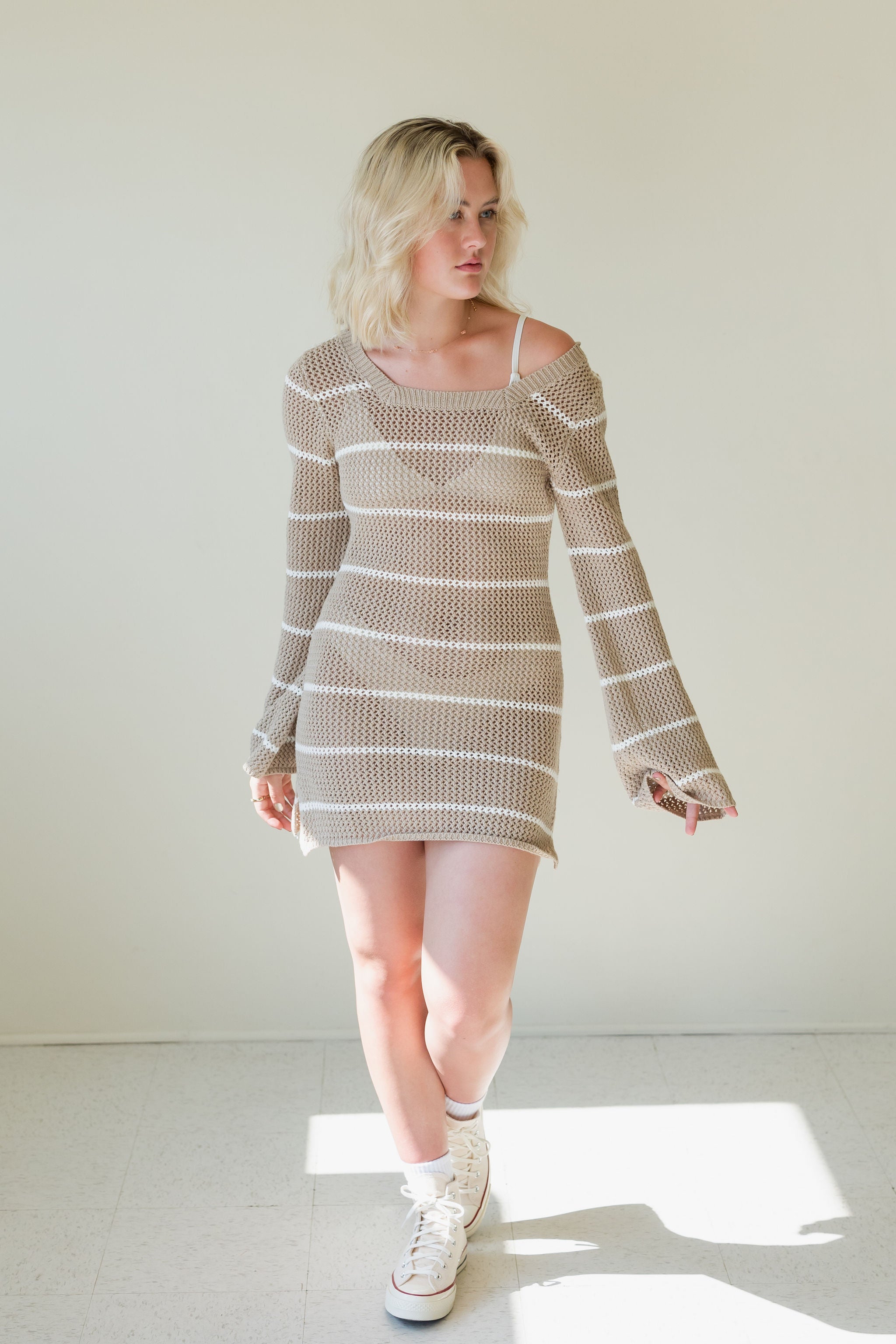 Adventure Around Long Sleeve Crochet Dress by For Good