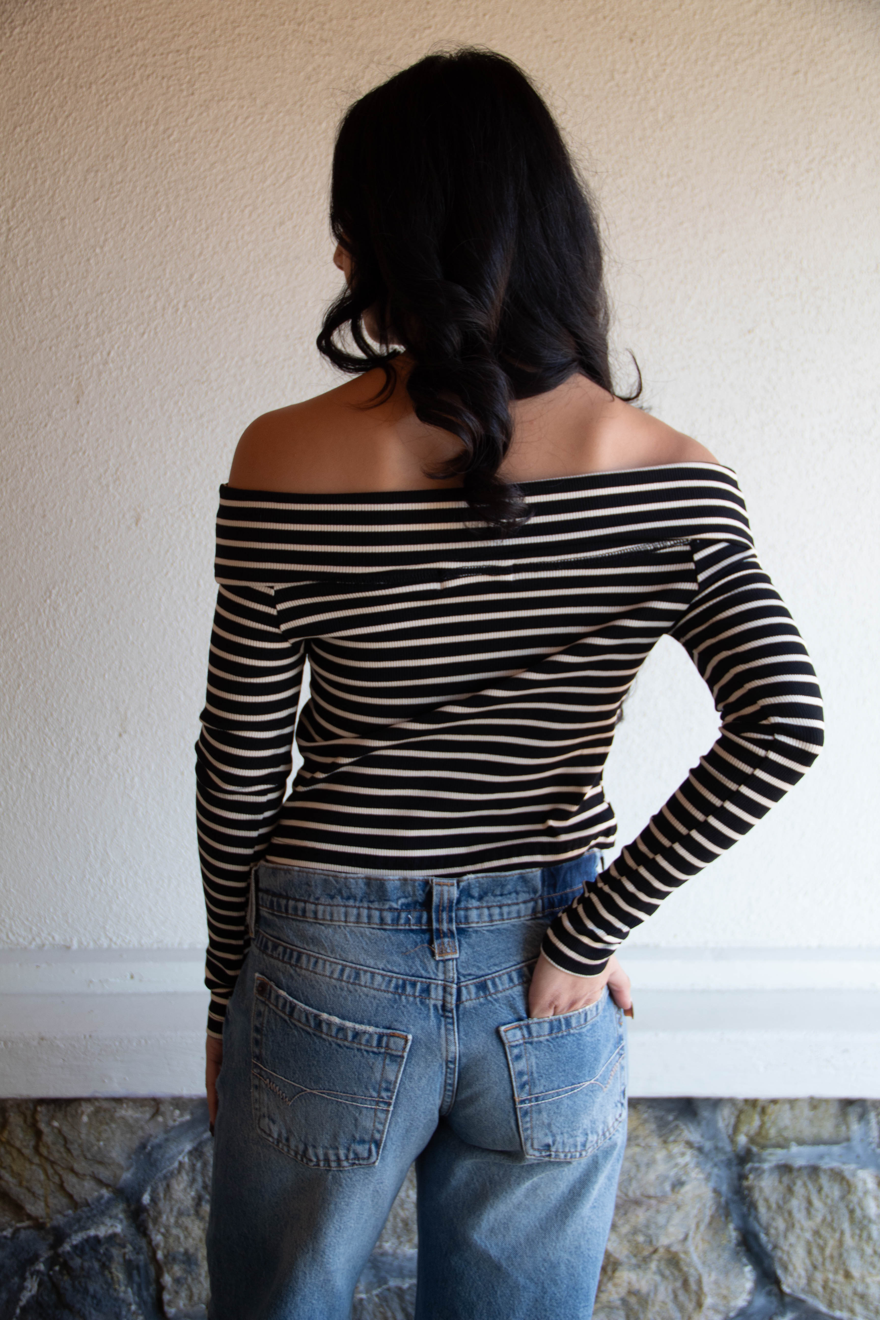 Striped OTS Long Sleeve Top by For Good