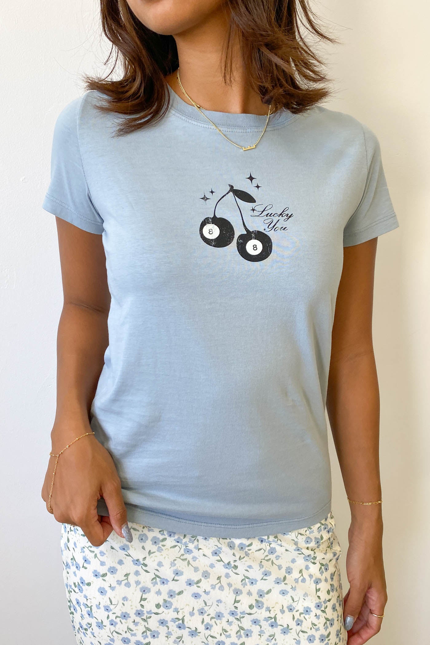 8 Ball Lucky You Long Line Graphic Baby Tee