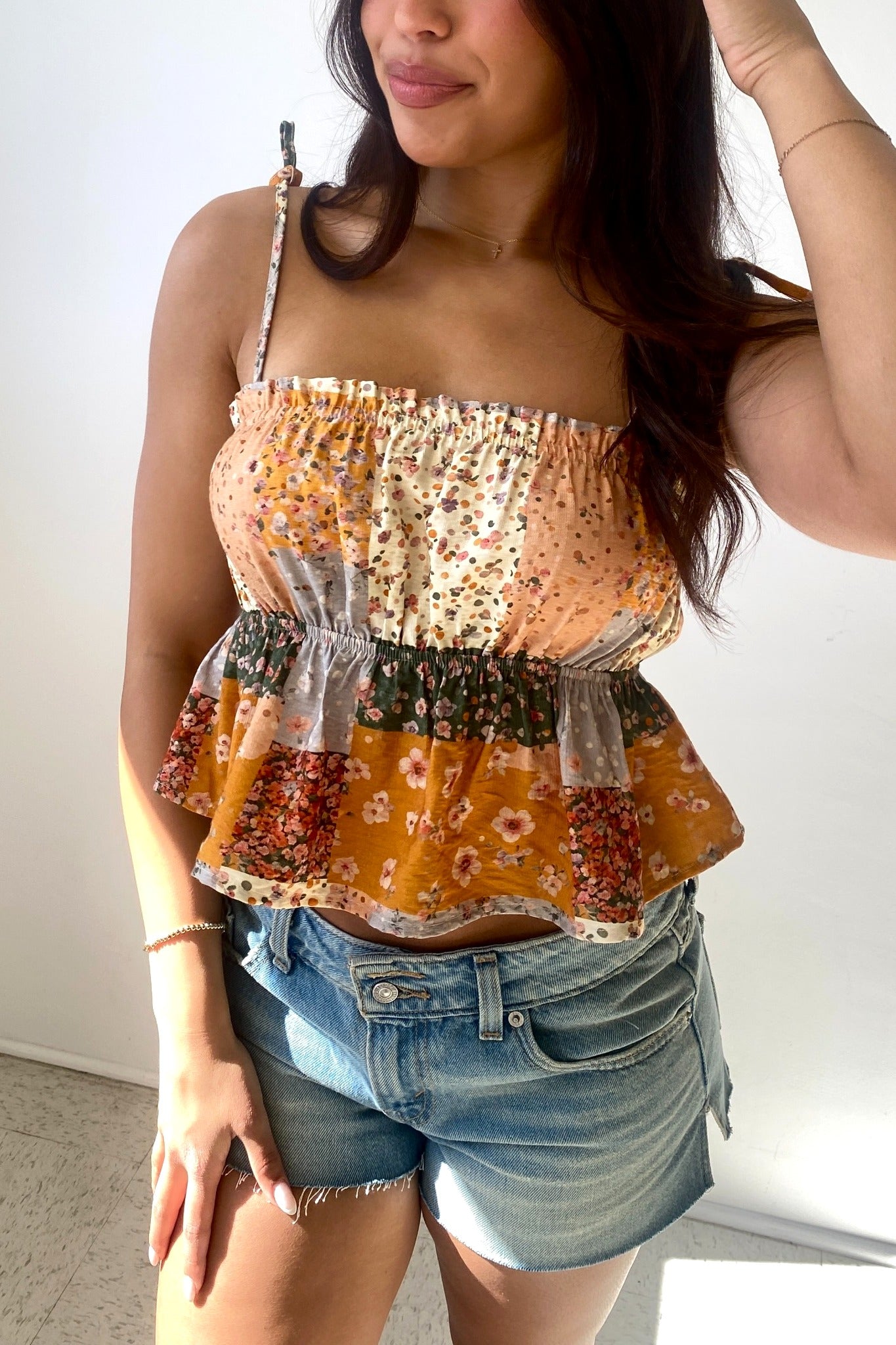 Patchwork Floral Babydoll Top