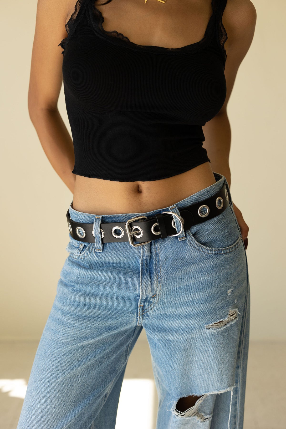 Leather Low Rise Wide Grommet Belt One Size Grommet Belt – Midnight Hour main image 4