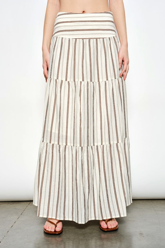 Striped Tiered Maxi Skirt