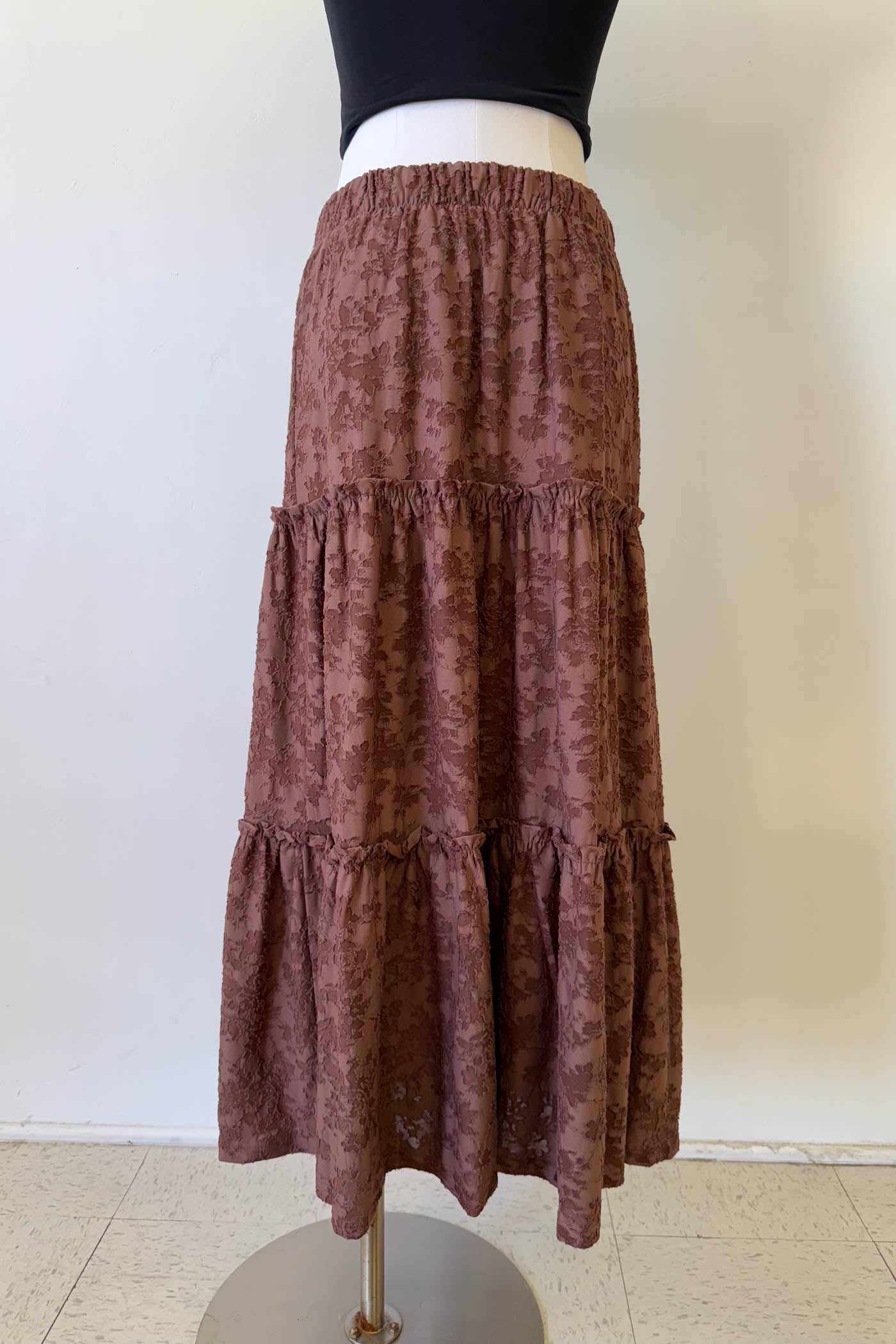 Textured Floral Tiered Maxi Skirt