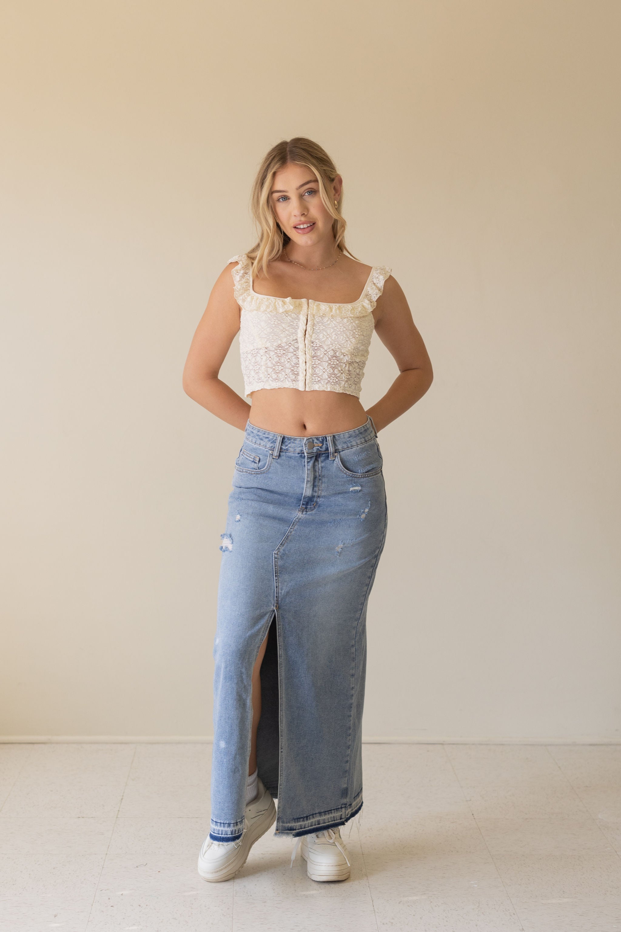 Come On Denim Maxi Skirt by For Good