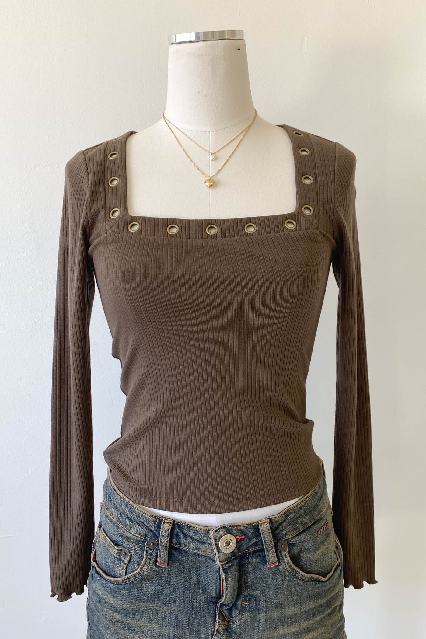 Grommet Long Sleeve Top