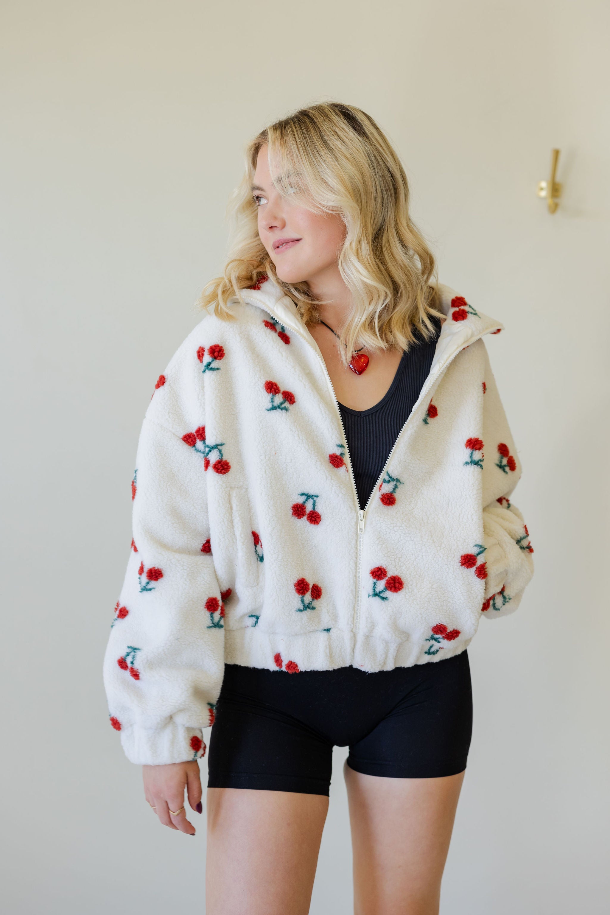 Moving On Cherry Printed Jacket by For Good