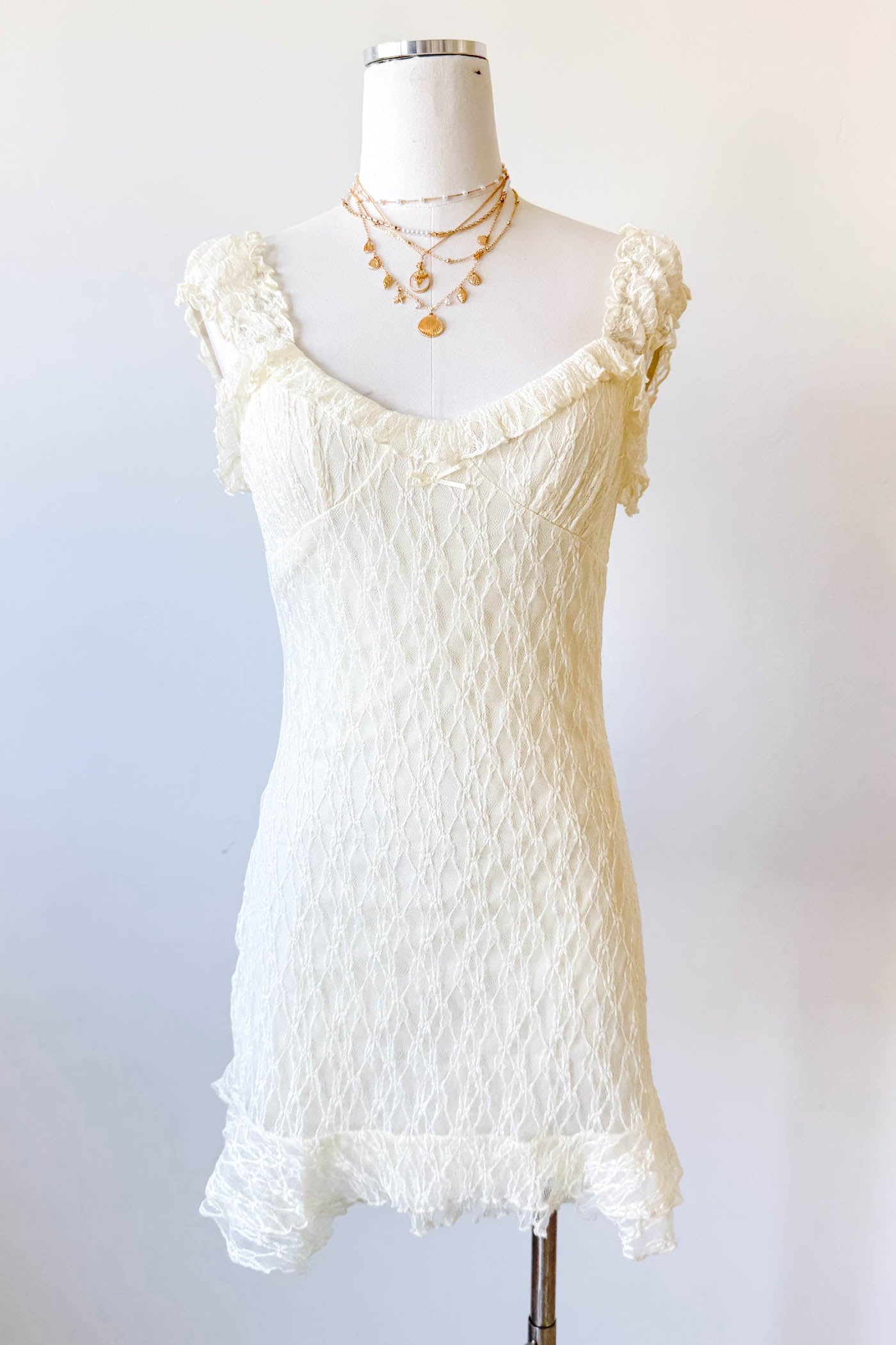 Cream Lacey Ruffled Mini Dress