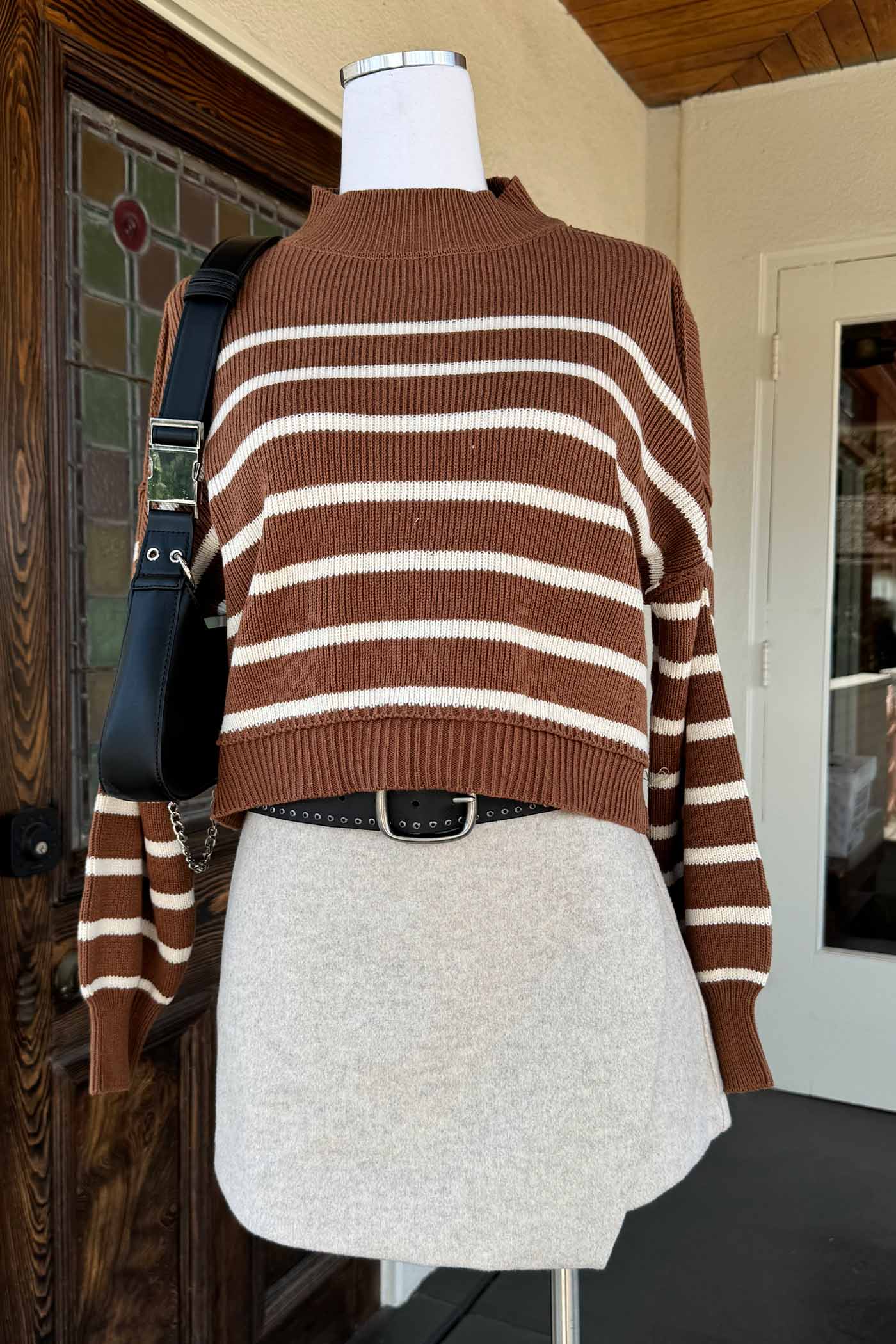 Striped Mock Neck Sweater by For Good