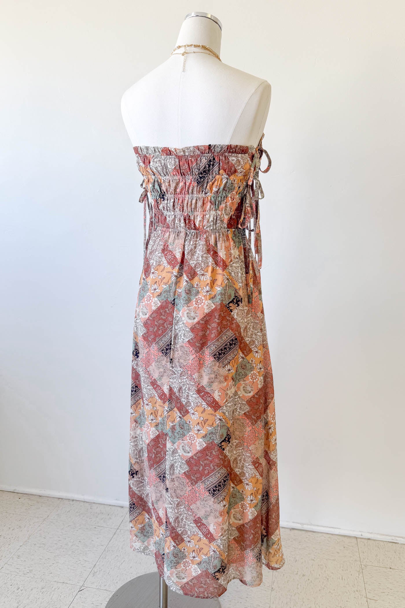 Patchwork Strapless Maxi Dress