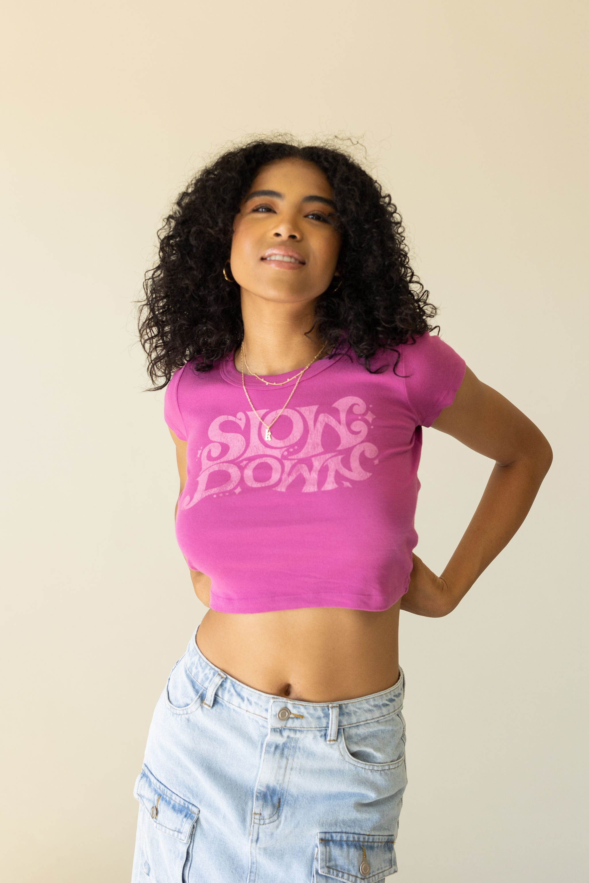 Slow Down Graphic Baby Crop Tee