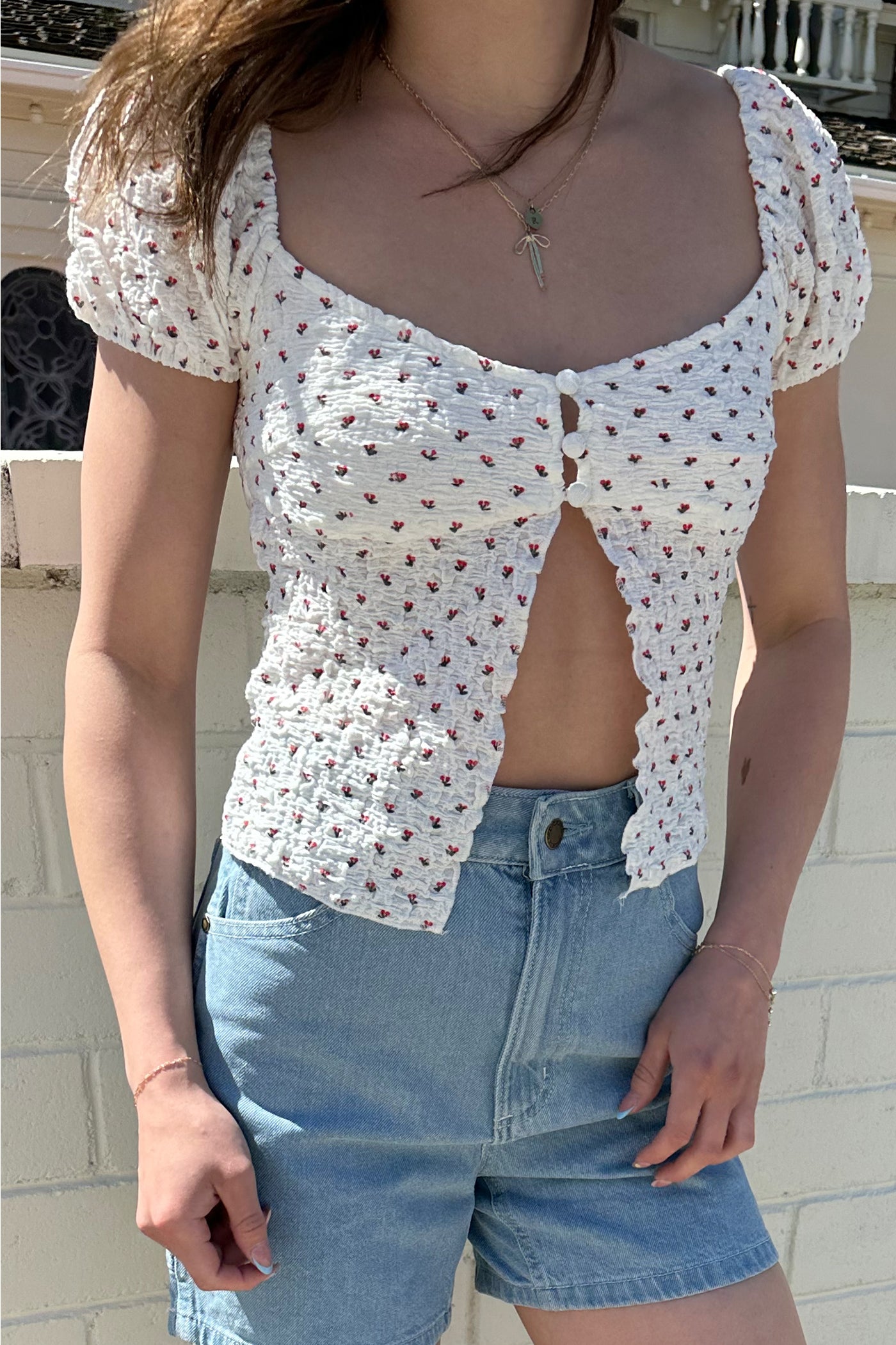 Printed Slit Front Top