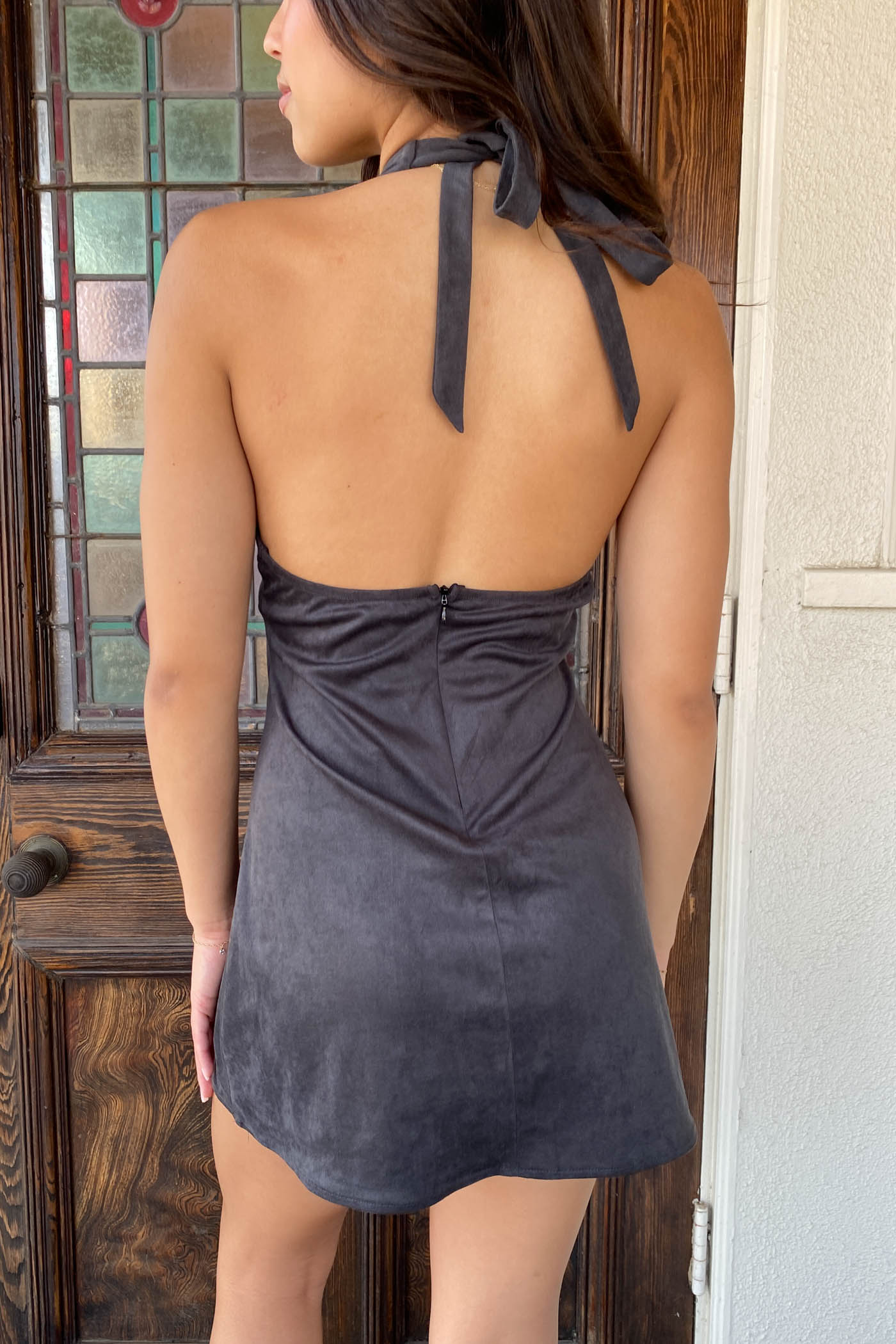 Suede Halter Mini Dress