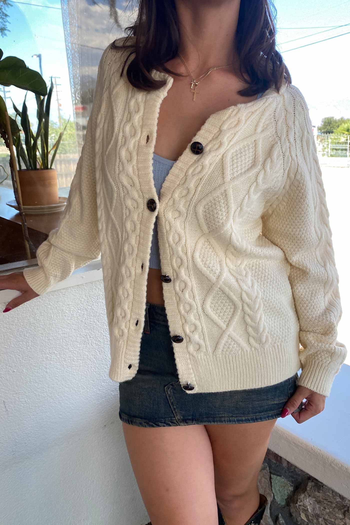 Cream Vintage Cable Knit Cardigan