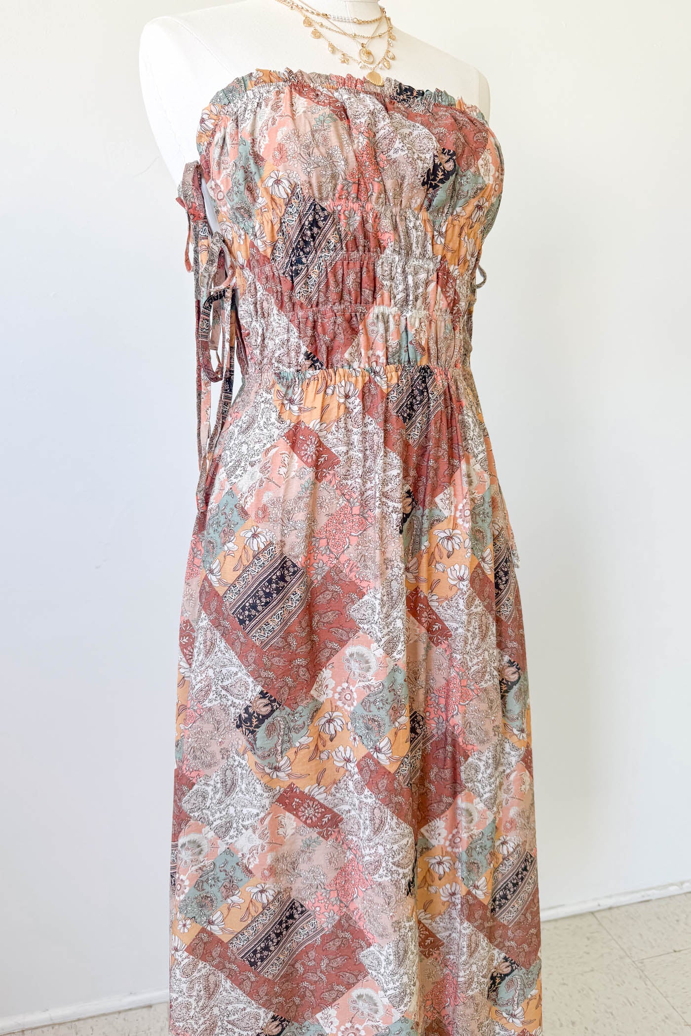 Patchwork Strapless Maxi Dress