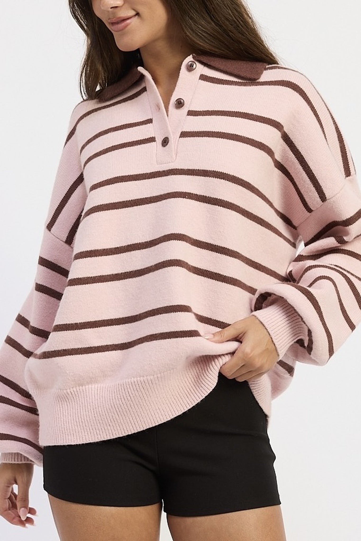 Collared Stripe Knit Sweater