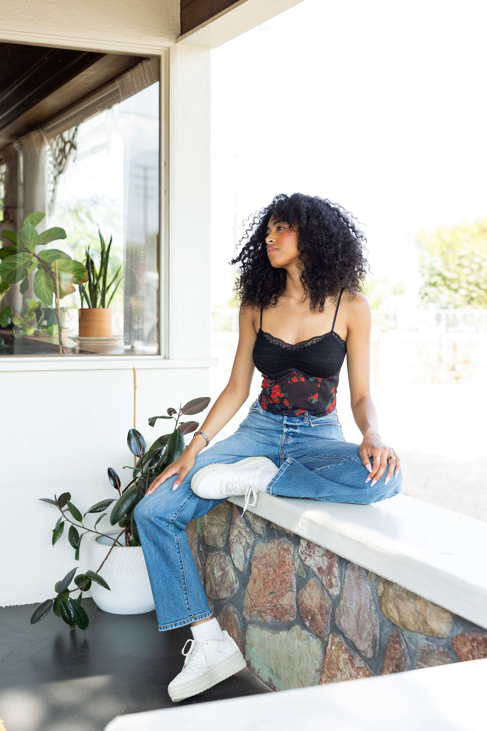 Floral Mesh & Lace Cami Top