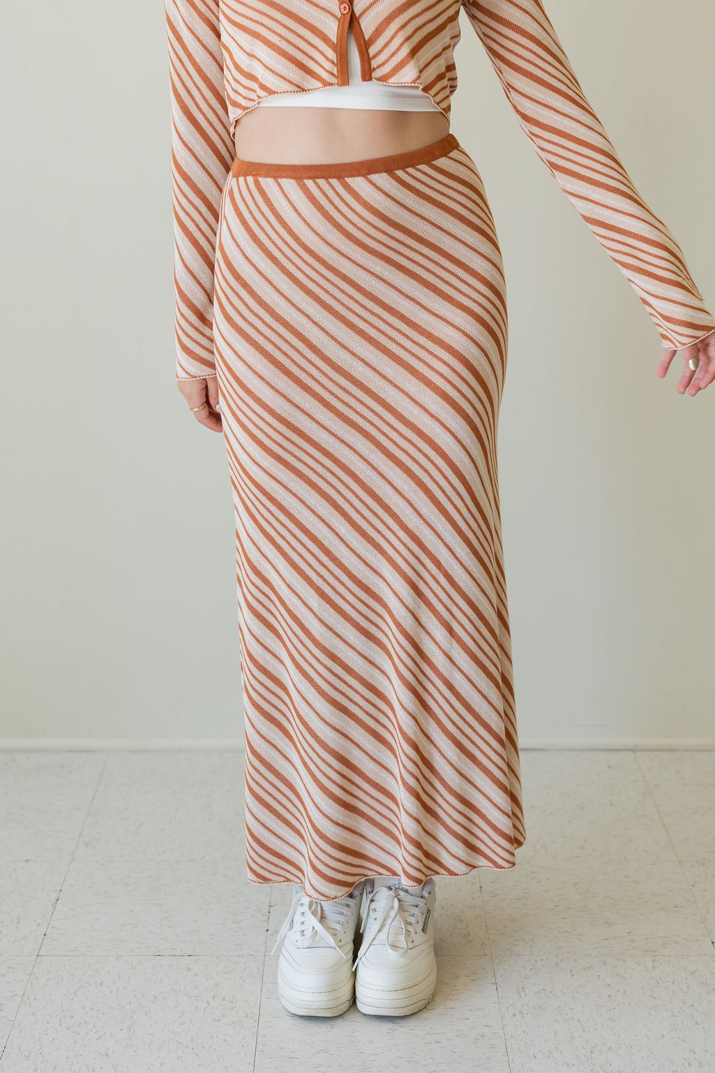 Another Place Striped Knit Midi Skirt by For Good