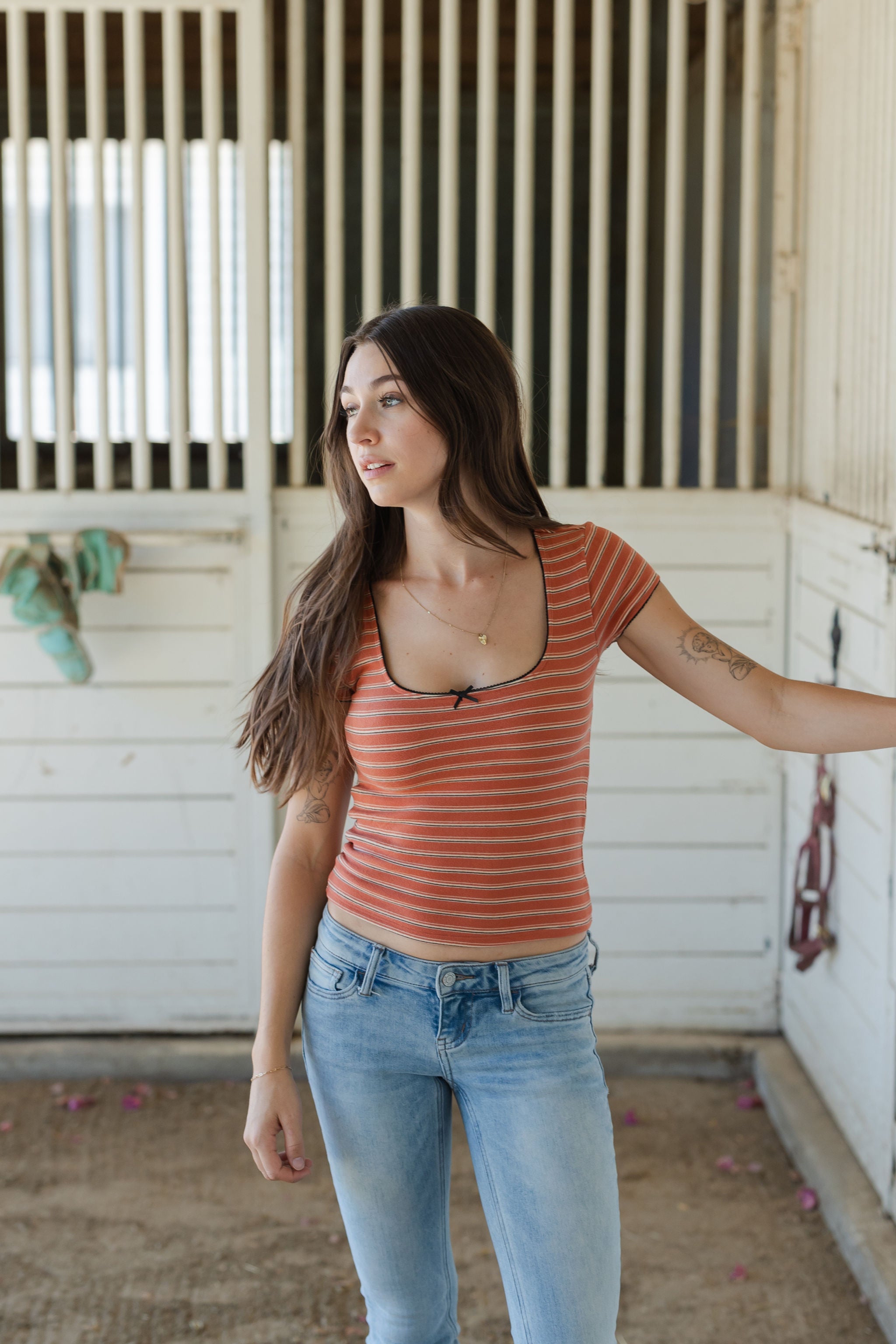 Short Sleeve Striped Babydoll Top