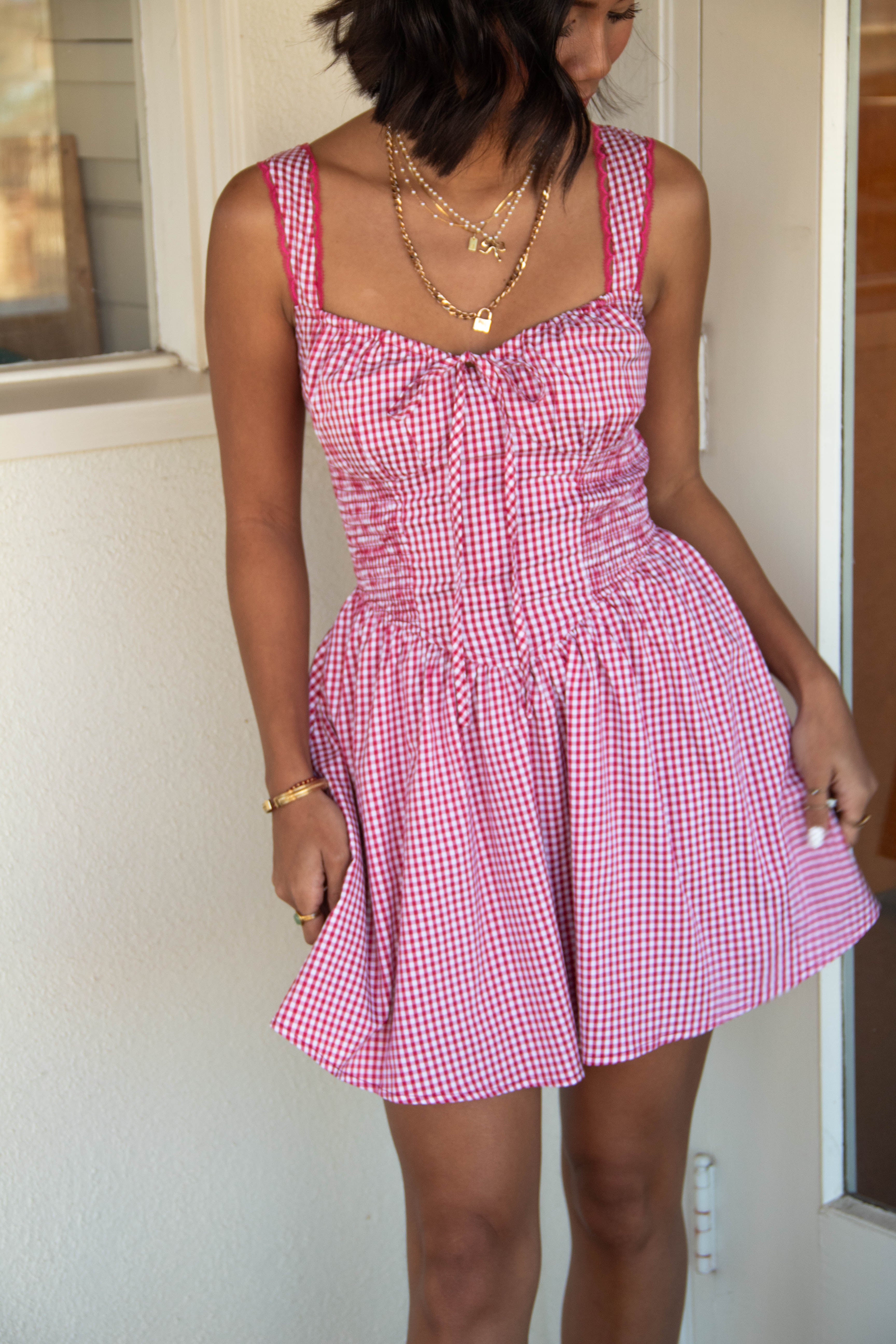 Sleeveless Gingham Mini Dress