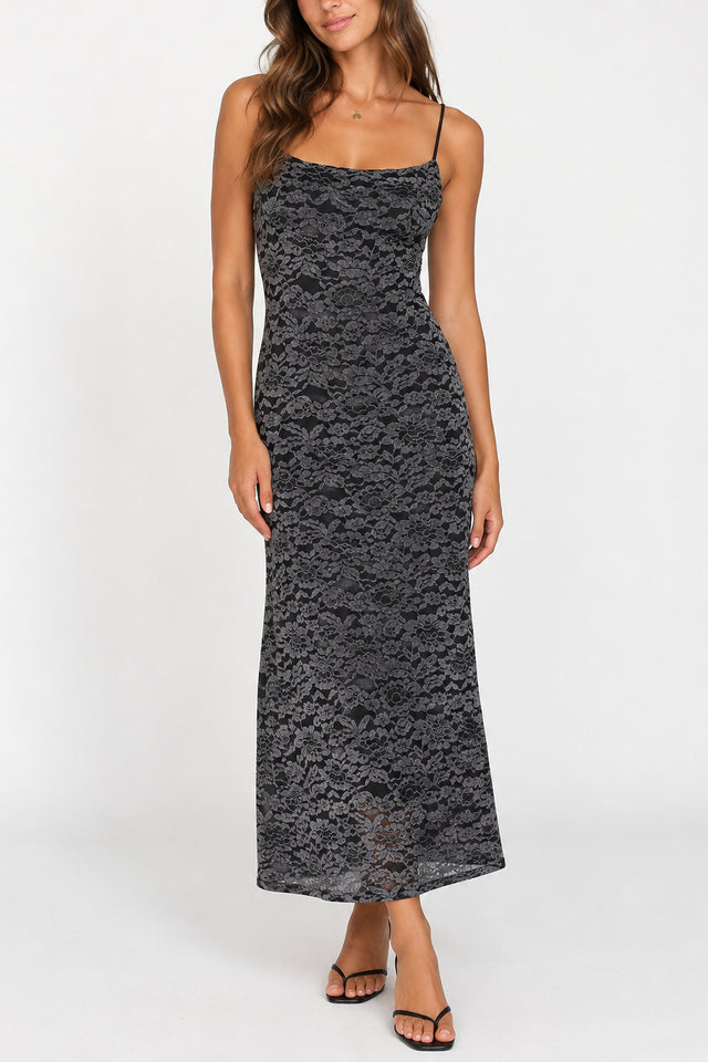 Floral Flocked Lace Maxi Dress