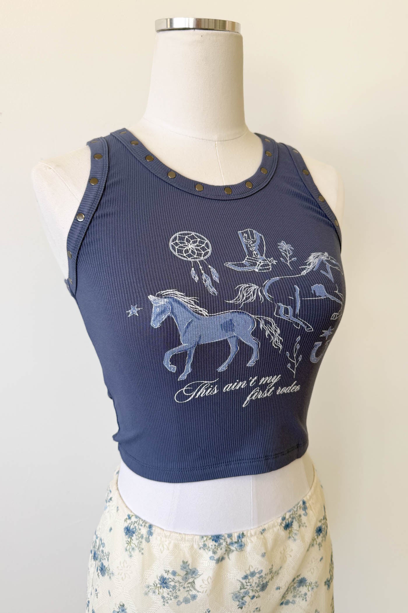 Studded Western Graphic Tank Top