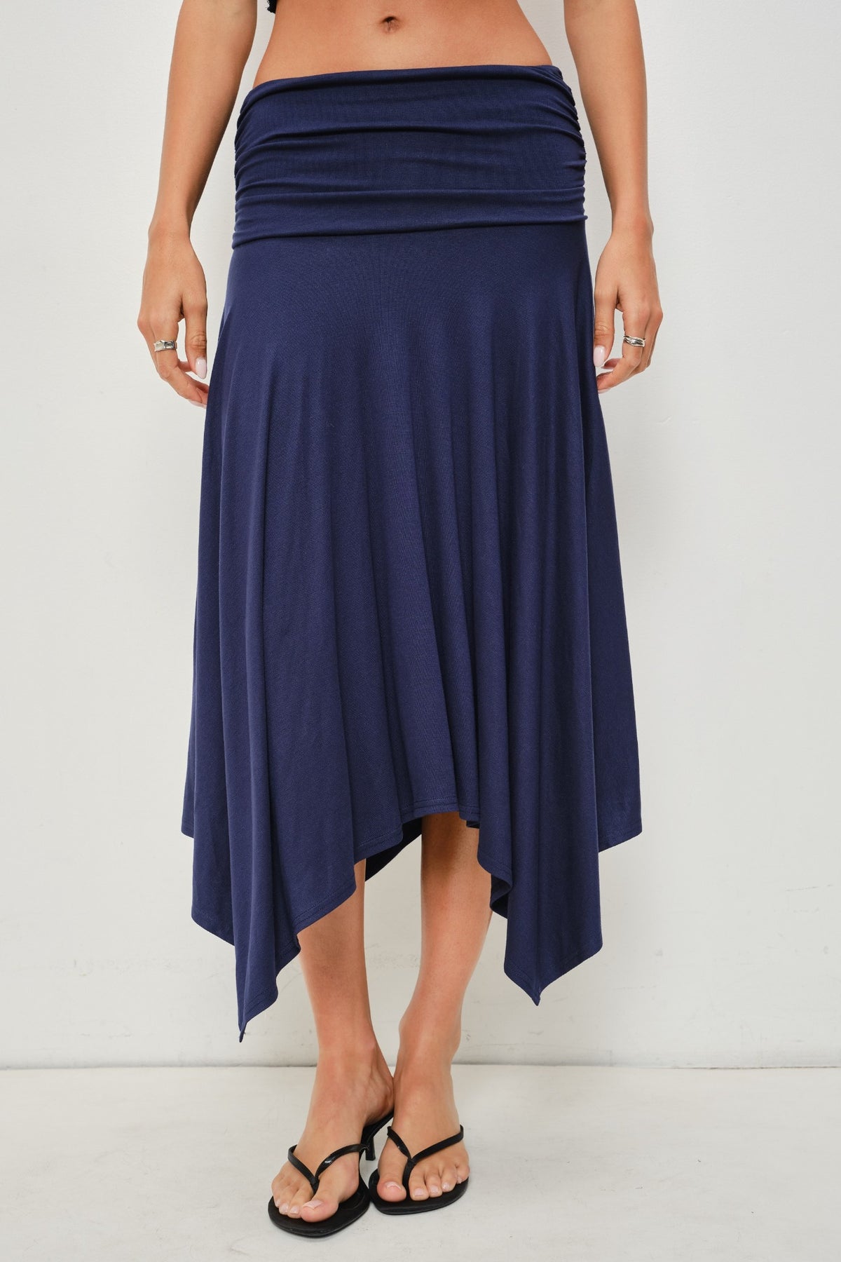 Ruched Handkerchief Midi Skirt