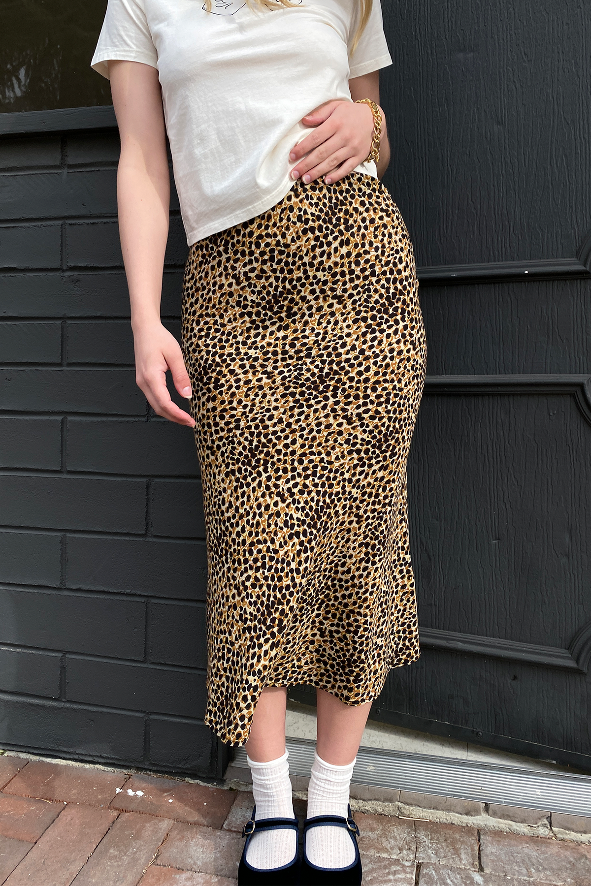 Leopard Midi Skirt Elastic Waist Leopard Print Midi Skirt