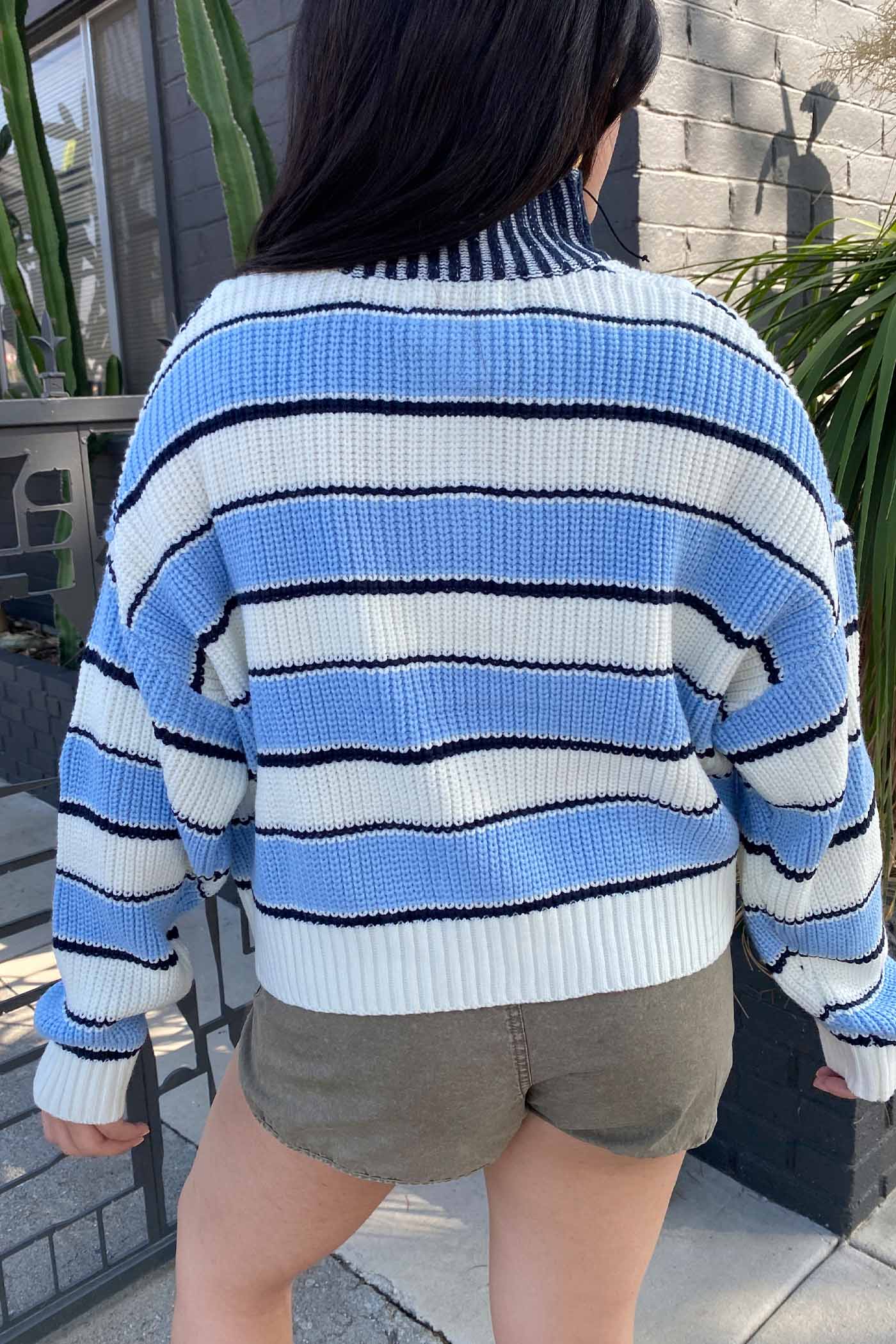 Striped Crochet Zipper Sweater