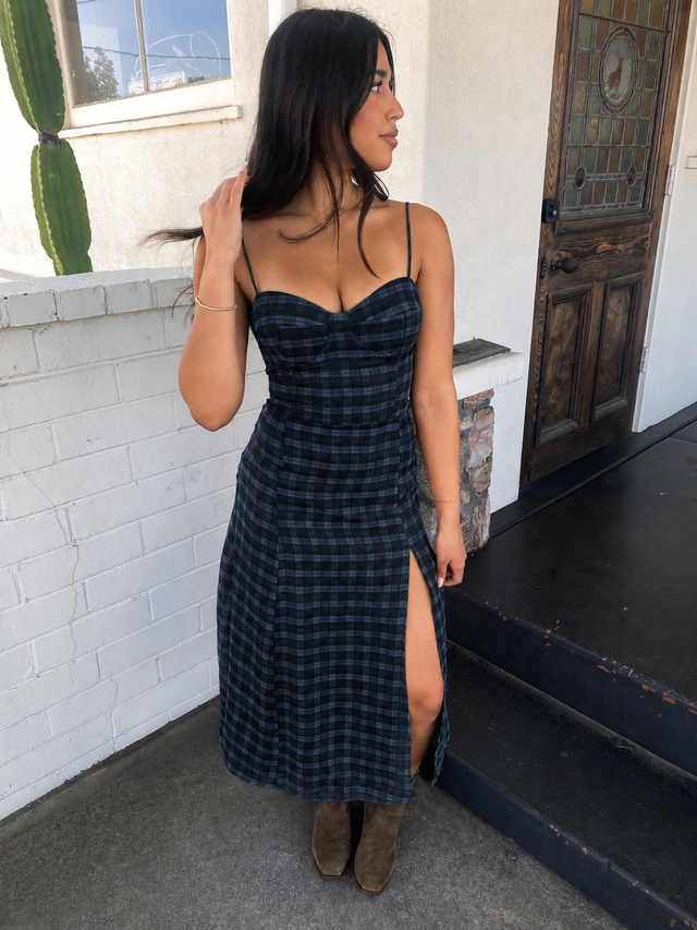Slit Front Gingham Dress