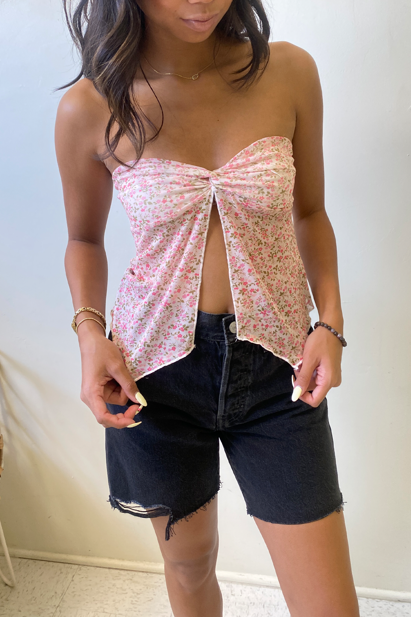 Twist Front Strapless Top