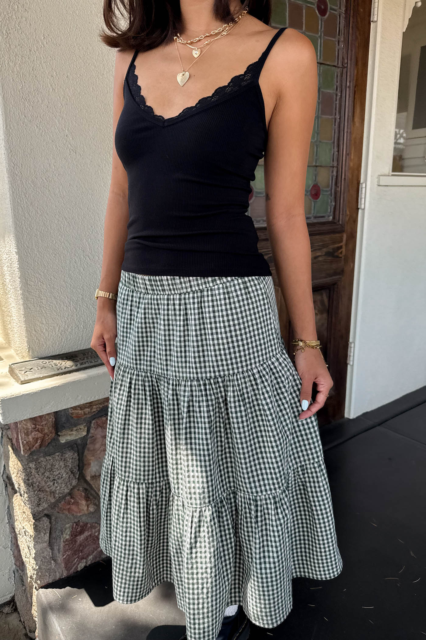 Gingham Tiered Maxi Skirt